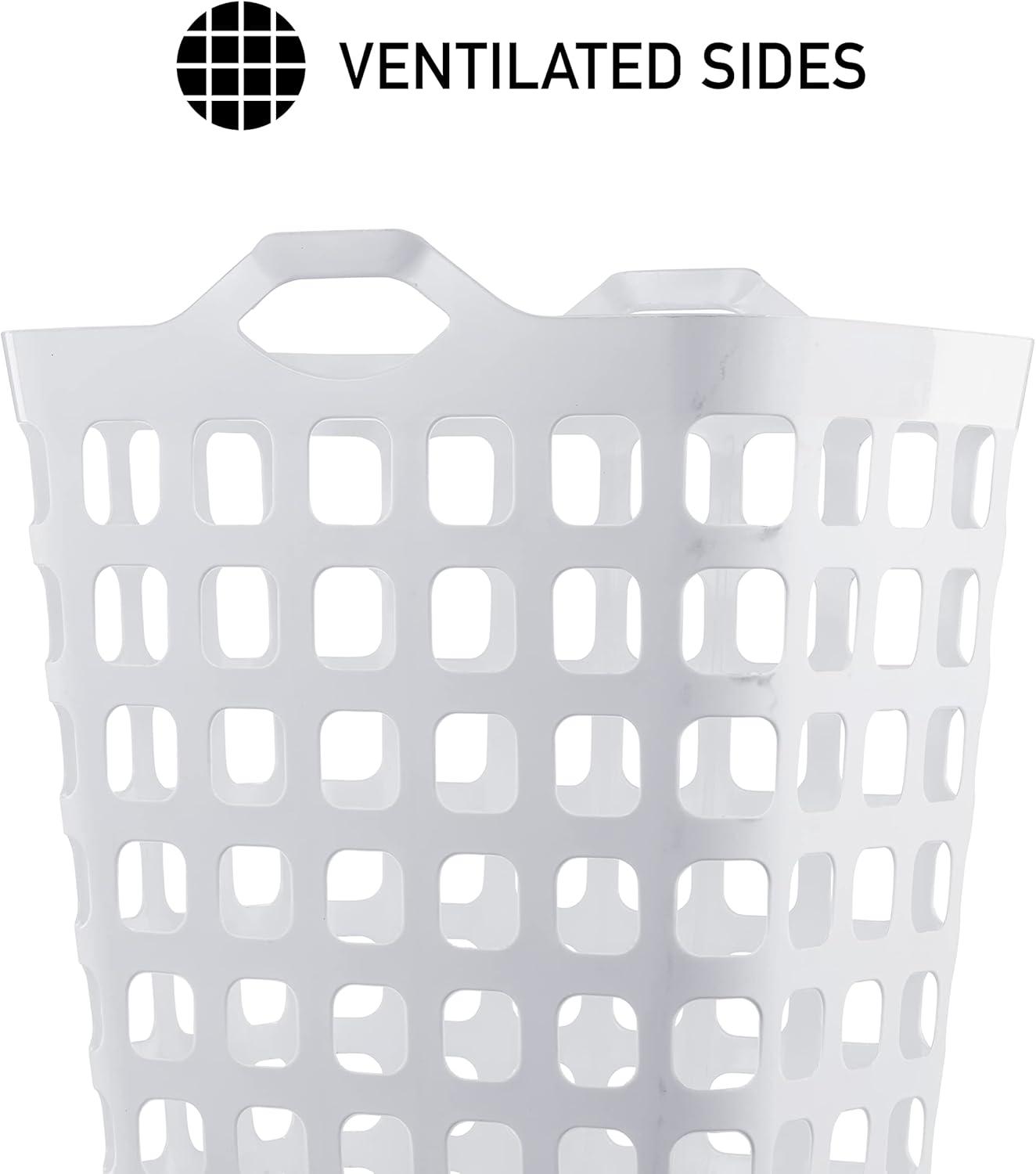 Flex Hamper with V-Shaped Dual Handles, Pack of 1, Carrying Comfort and Strength, Two Bushel Capacity Holds Up to 3 Loads of Laundry, Fully Ventilated, White