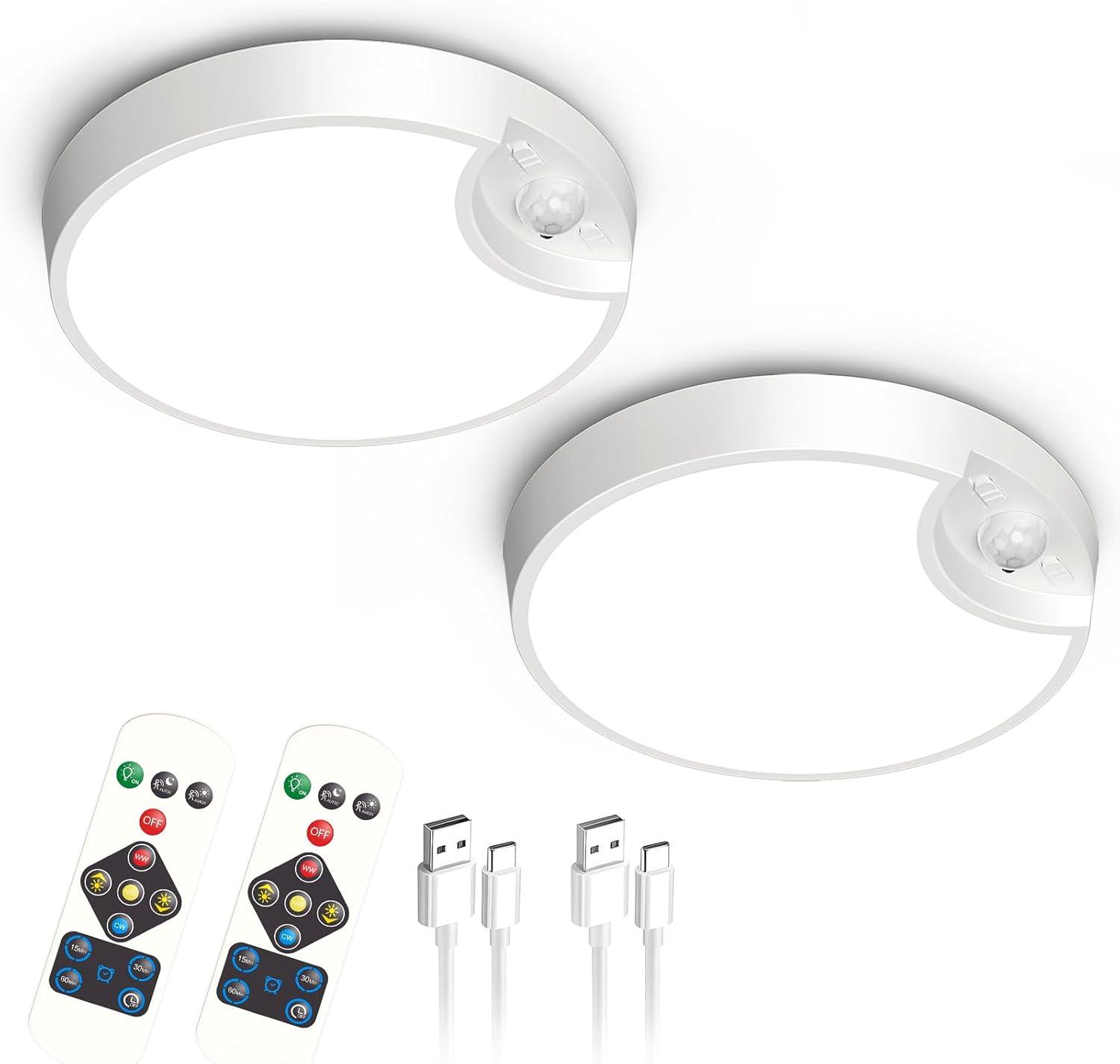 Battery Powered Motion Sensor Ceiling Light with Remote - 7.5inch Battery Ceiling Light for Closet, Shower, Stair, Hallway, ect