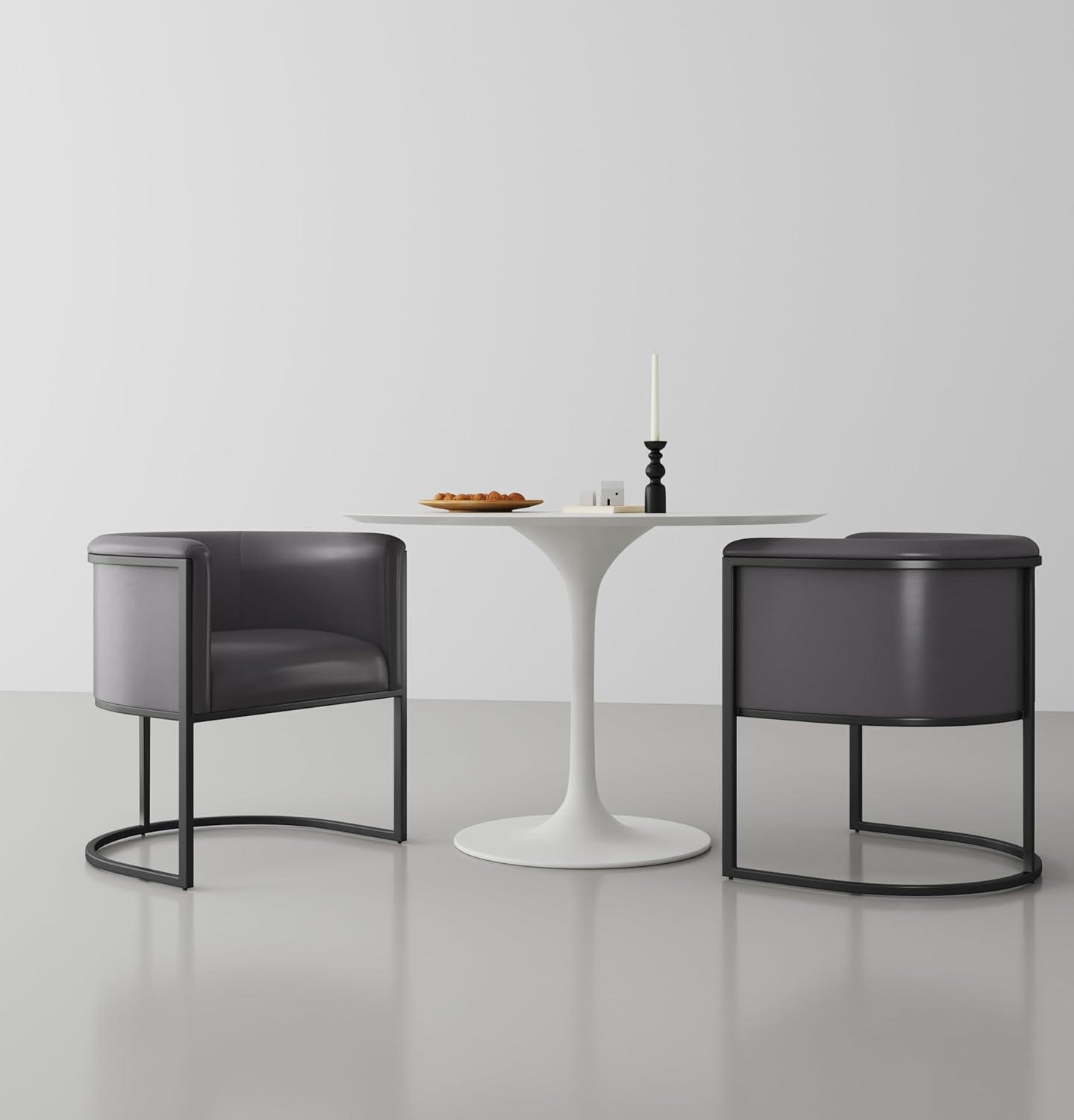 Manhattan Comfort Cosmopolitan Faux Leather Dining Chair Pebble: Upholstered, Metal Legs, No Assembly Required