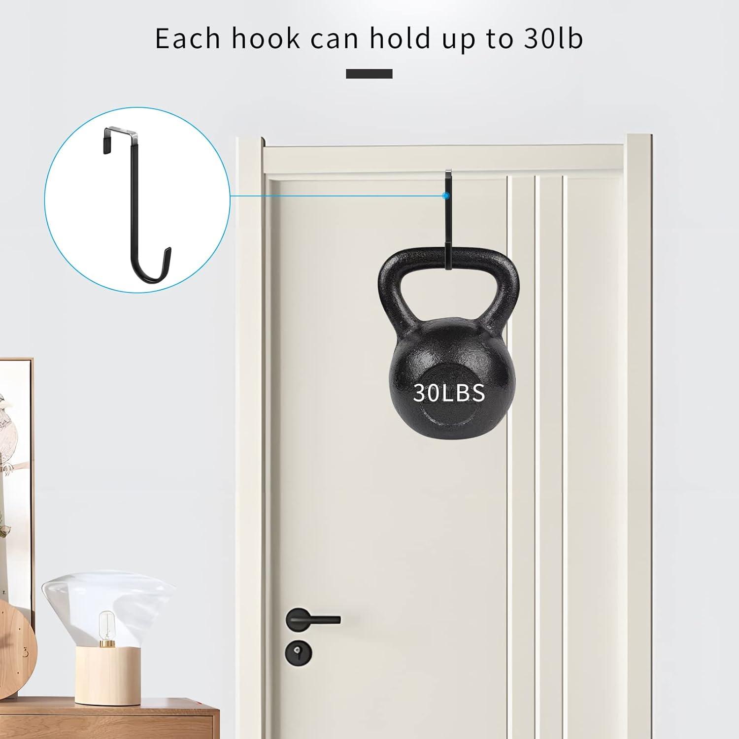 Over The Door Hooks, 4 Pack Upgraded Long Door Hangers Hooks with Rubber Prevent Scratches Heavy Duty Organizer Hooks for Hanging Clothes, Towels, Hats, Coats, Bags Black