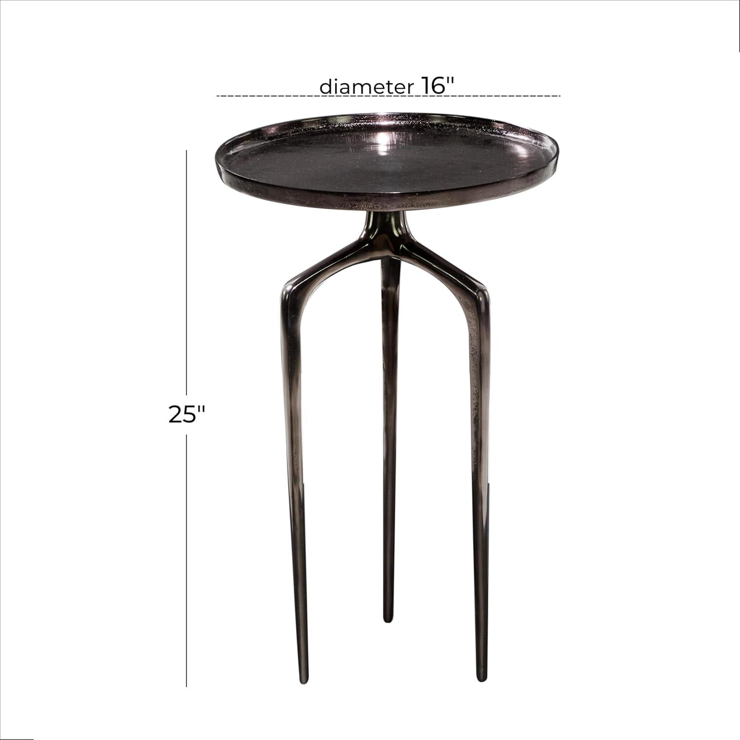 DecMode 16" x 25" Black Aluminum Tray Inspired Top Accent Table with 3 Tripod Legs, 1-Piece