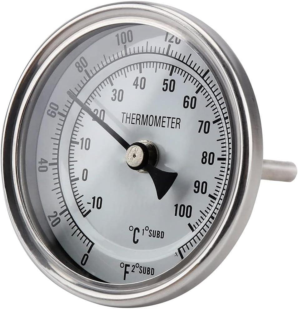 3" Dial 2" Probe FERRODAY 1/2 NPT Stainless Steel Thermometer Dial Thermometer 1/2 NPT Homebrew Kettle Thermometer Weldless w/O-Rings 0-220ºF Kettle Thermometer Stainless Steel Brew Pot Thermometer