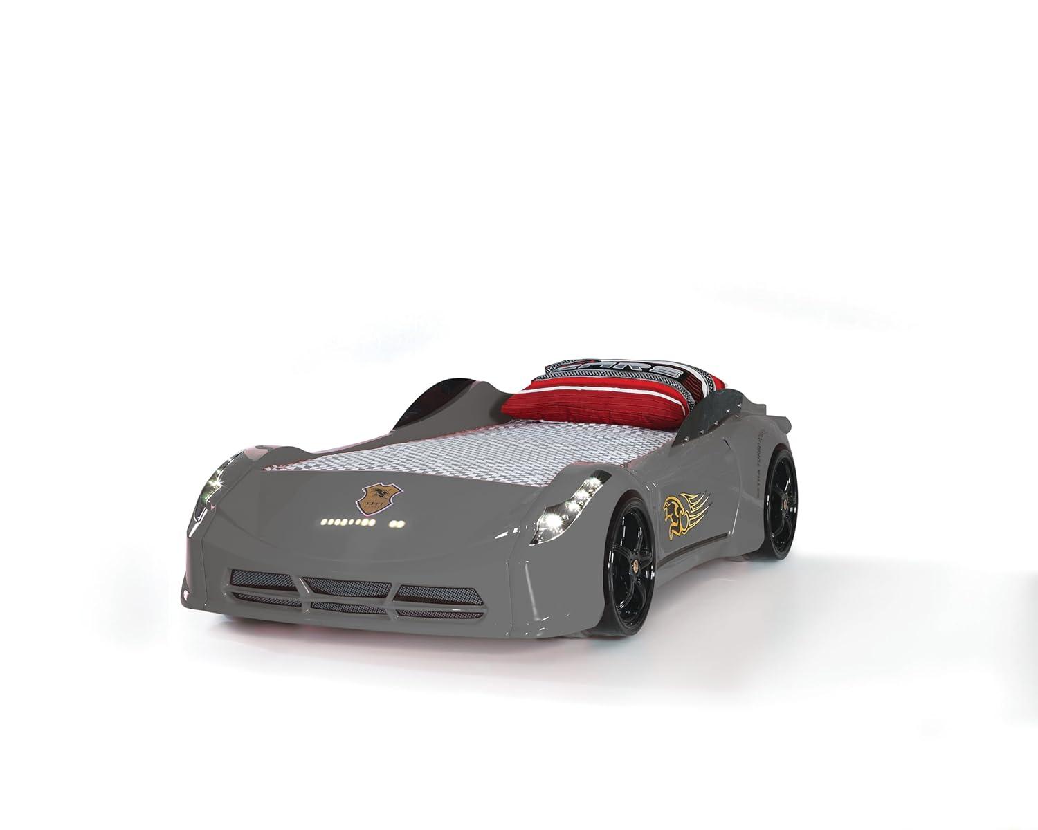 Titi Racer Modern Wood TT Twin Race Car Bed with Remote Control in Gray