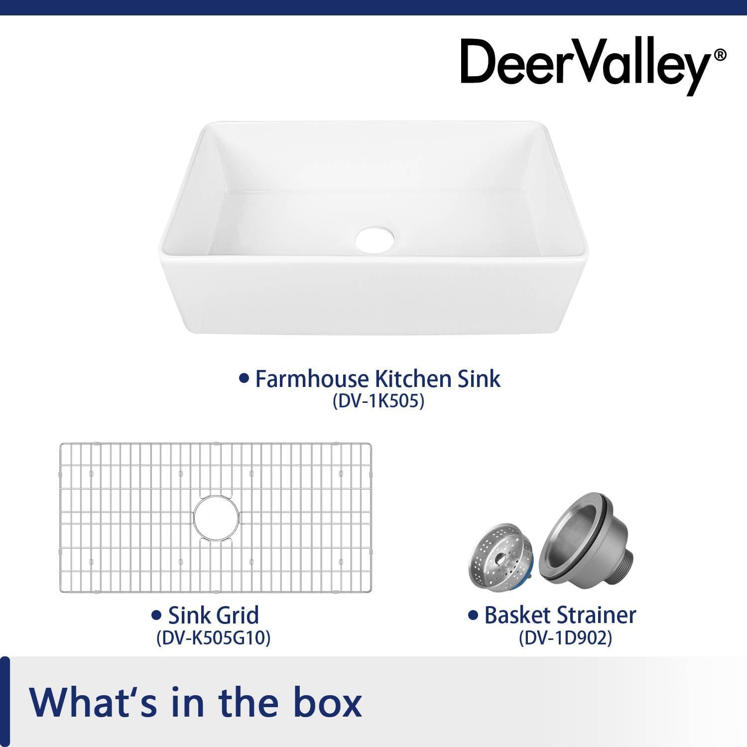 Grove 30" L X 18" W Rectangular White Single Basin Fireclay Farmhouse / Apron Kitchen Sink with Grid and Strainer