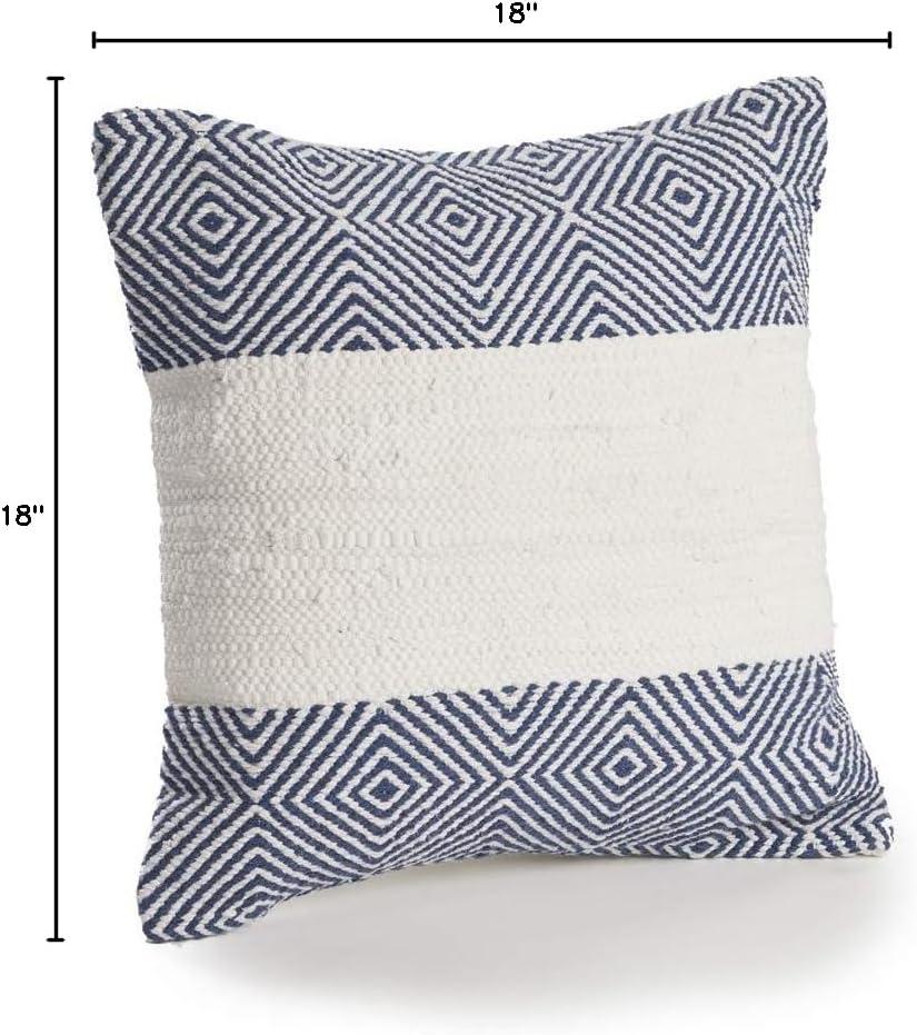 Ox Bay Blue Geometric White Striped Throw Pillow, 18" Square, Count per Pack 1