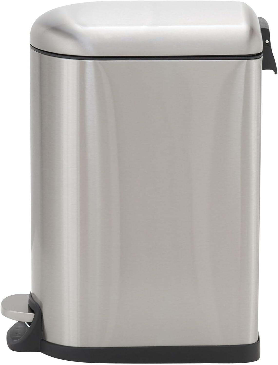 Slim Silver Stainless Steel Pedal Trash Can with Soft Close Lid