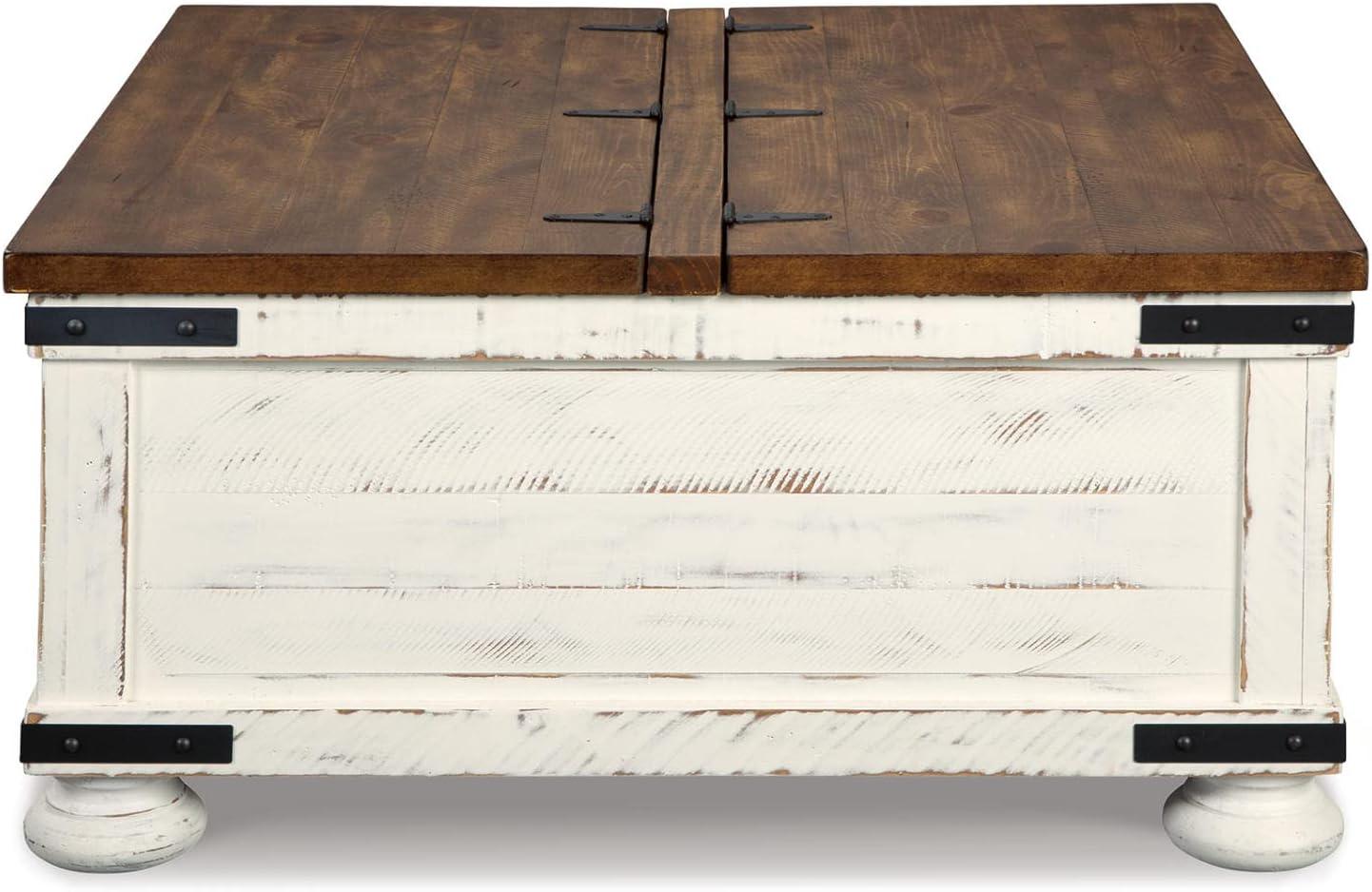 Wystfield Cocktail Table with Storage White/Brown - Signature Design by Ashley: Rectangular Lift-Top, Distressed Two-Tone Finish