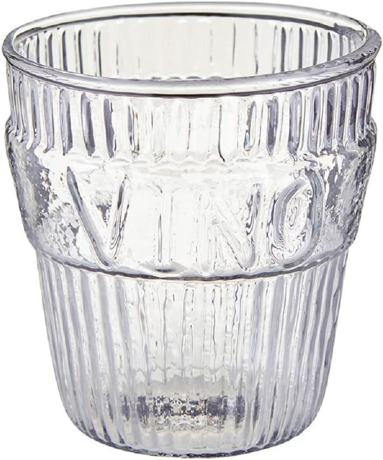 Clear Embossed Glass Wine and Vino Table Glasses, Set of 4