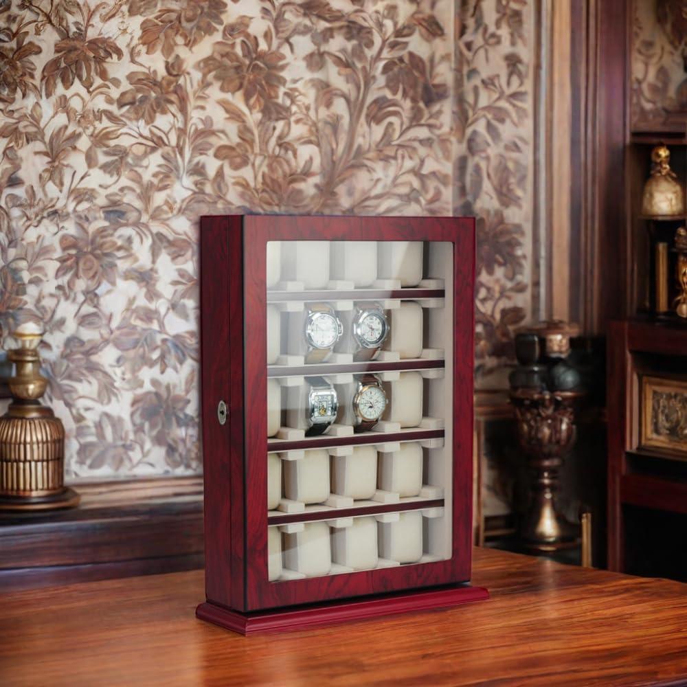 Cherry Wood 30-Slot Wall Mounted Watch Display Case