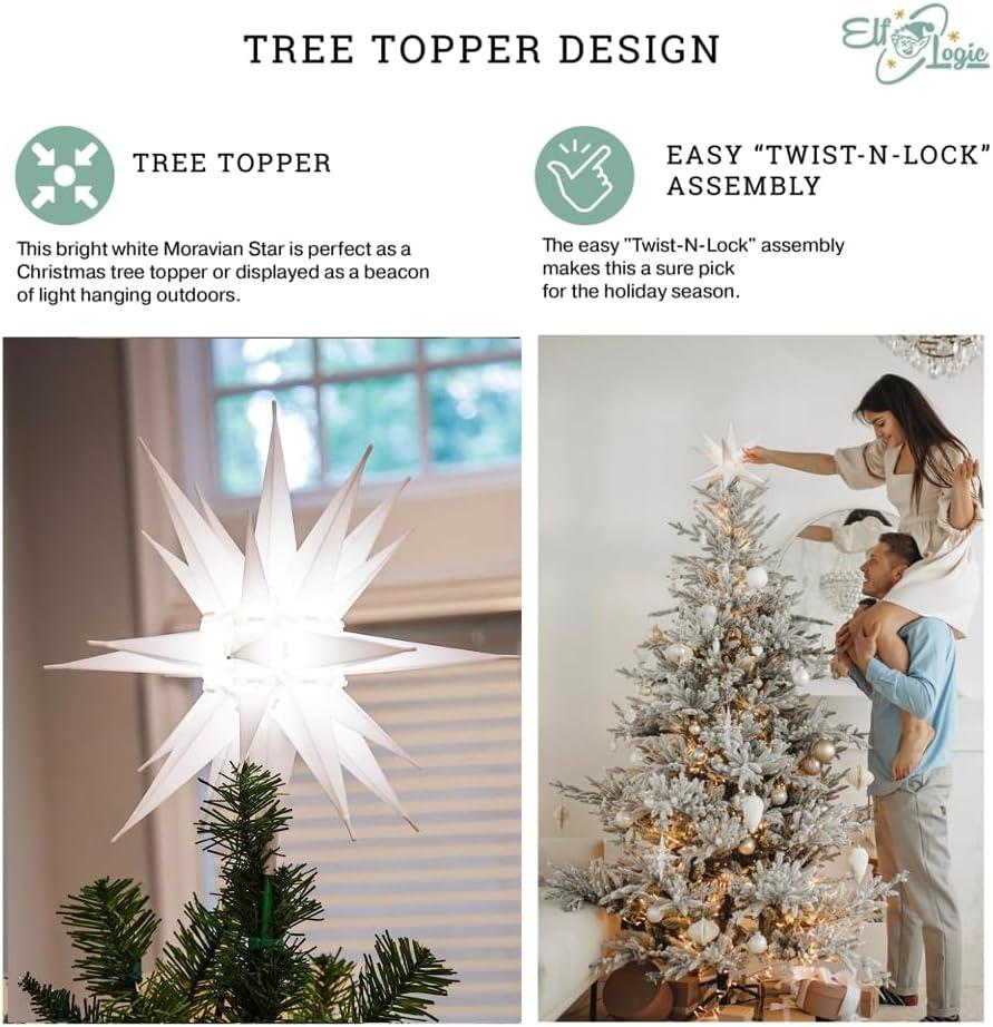 Elf Logic Star Tree Topper Christmas Moravian Star for Indoor or Outdoor 12 inch