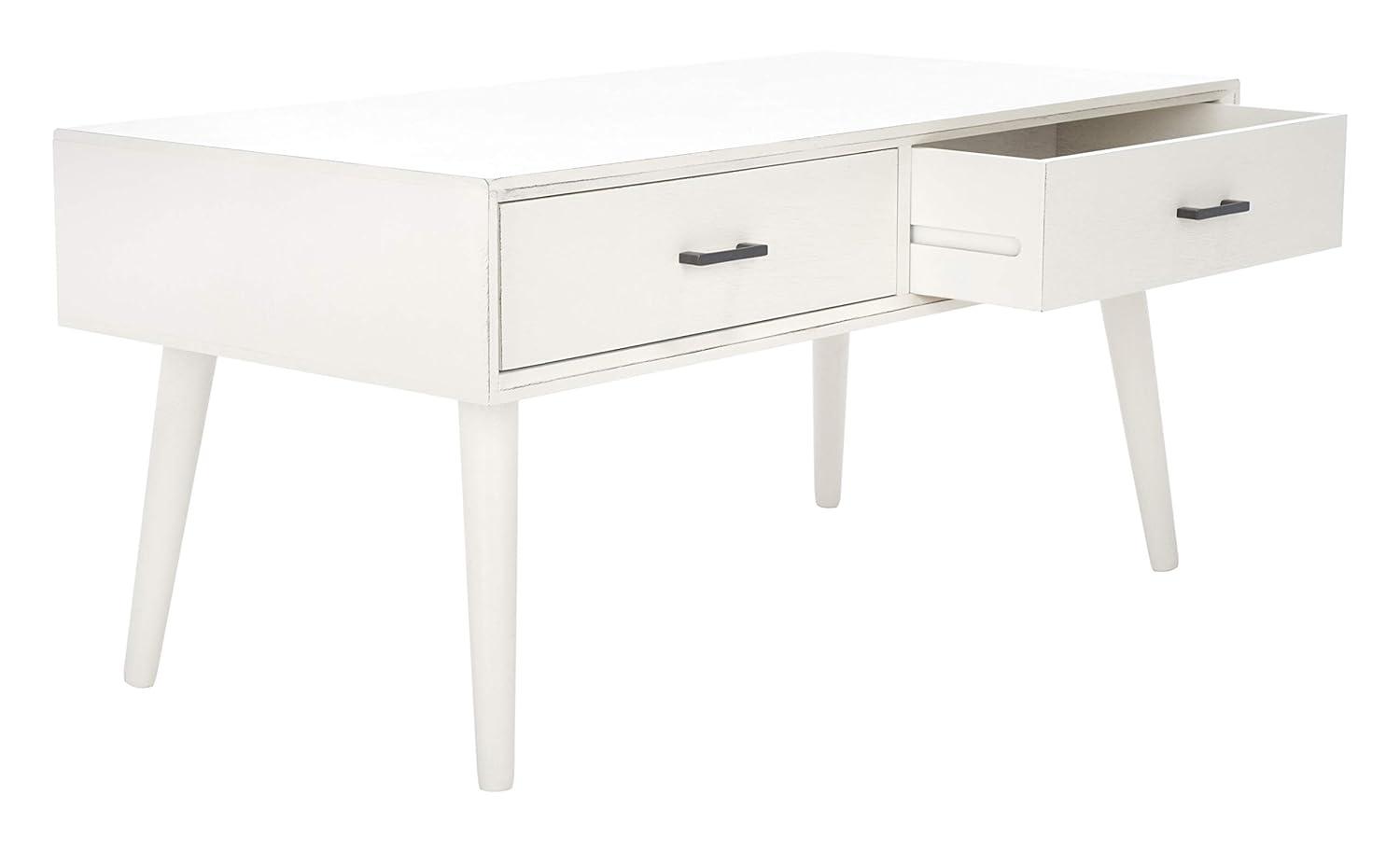 Mozart Mid-Century Coffee Table - Distressed White - Safavieh