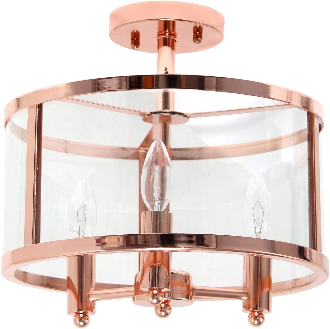 Rose Gold 13" Glass and Metal 3-Light Semi-Flush Mount