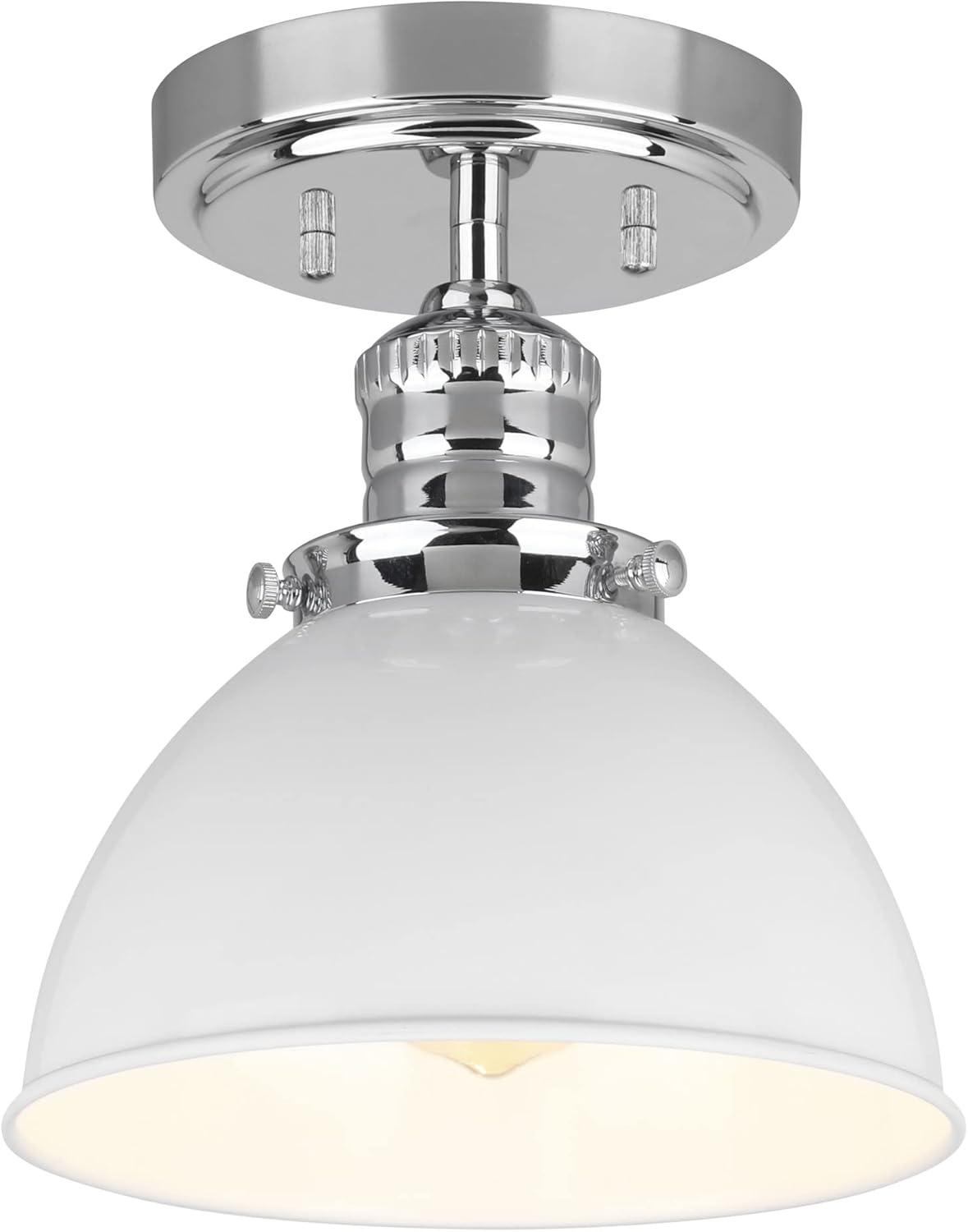 Savannah Chrome and White Semi Flush Ceiling Light Fixture