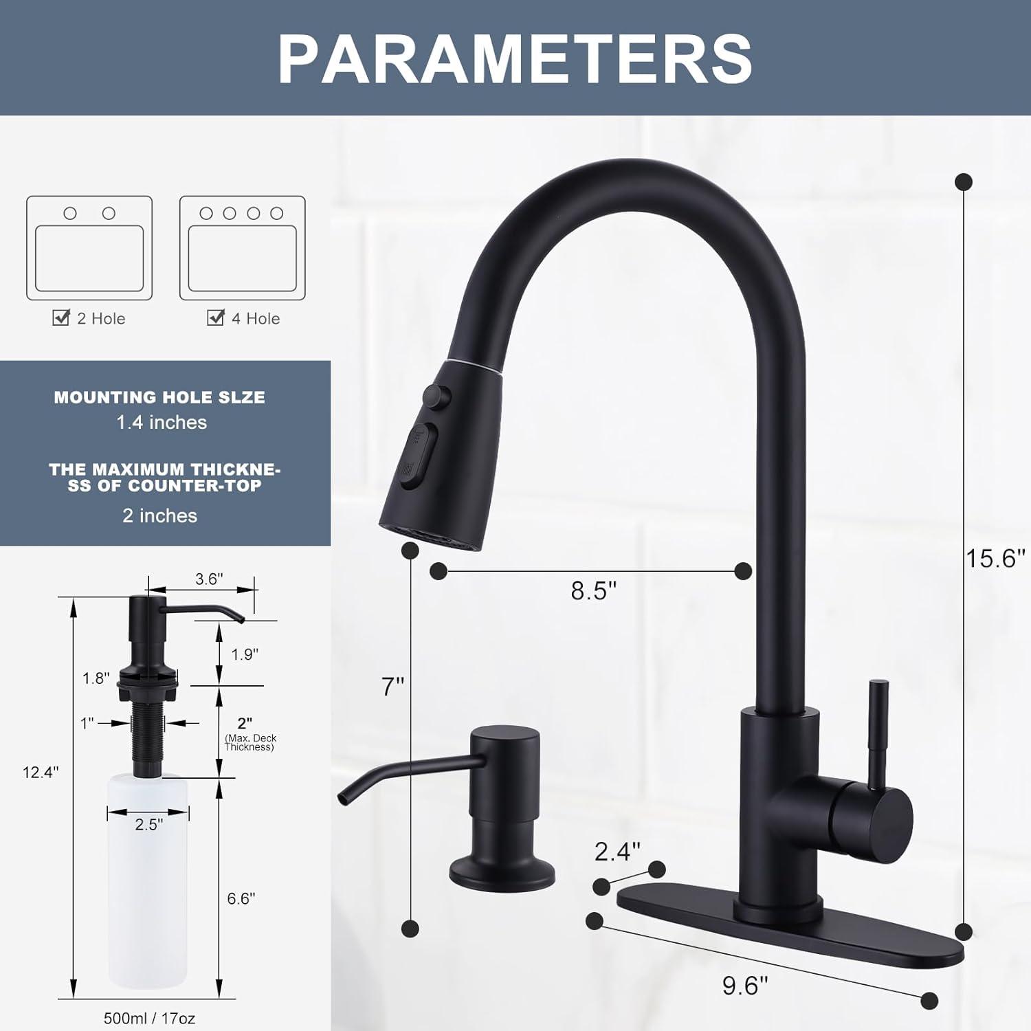 Matte Black Stainless Steel Pull-Down Kitchen Faucet with Sprayer