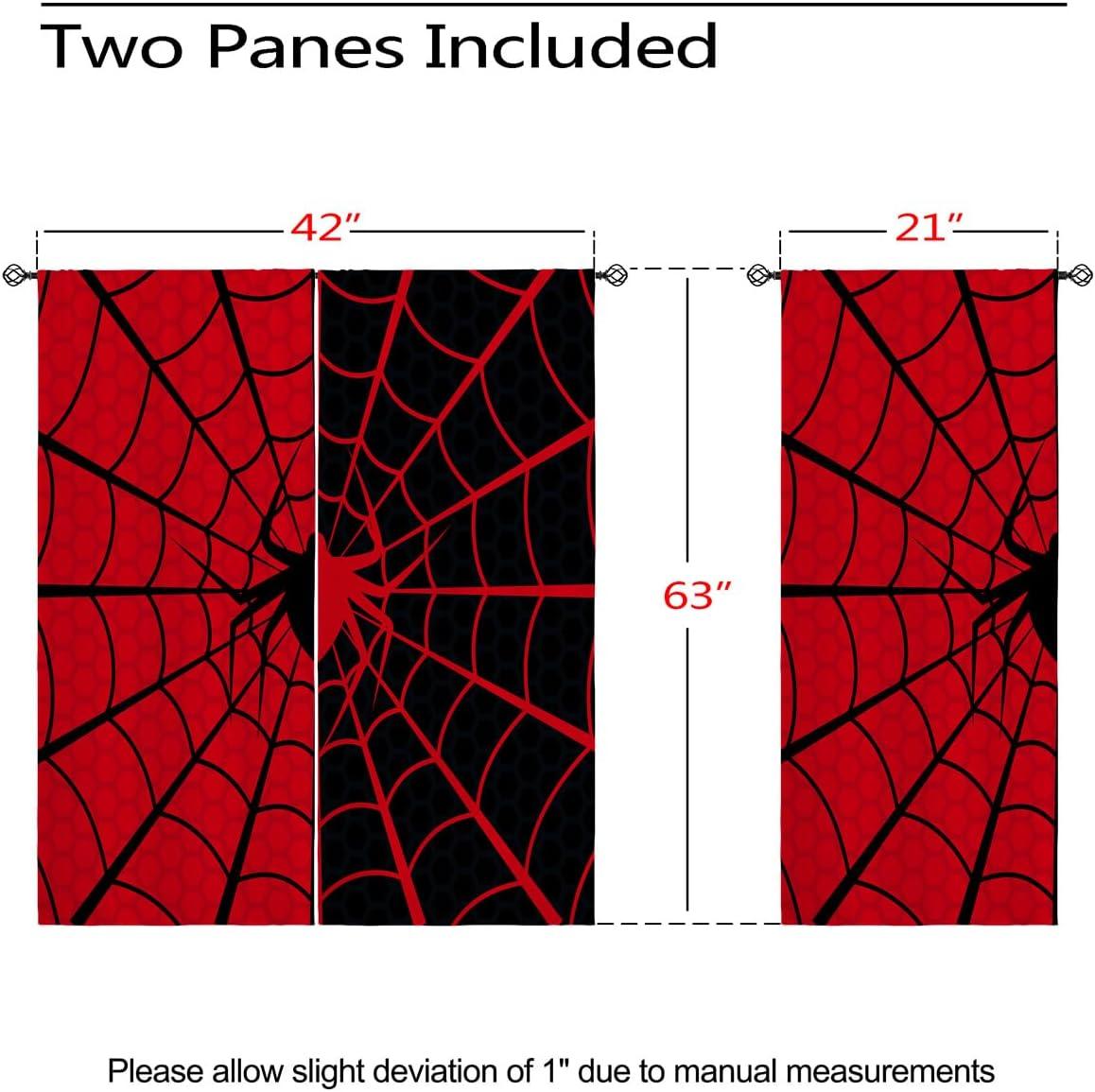 Superhero Blackout Curtains for Girls Boy Home Decor, Children Baby Black Red Spider Web Grommet Thermal Insulated Drapes Darkening Window Curtain for Bedroom Living Room, 42 x 45 Inch