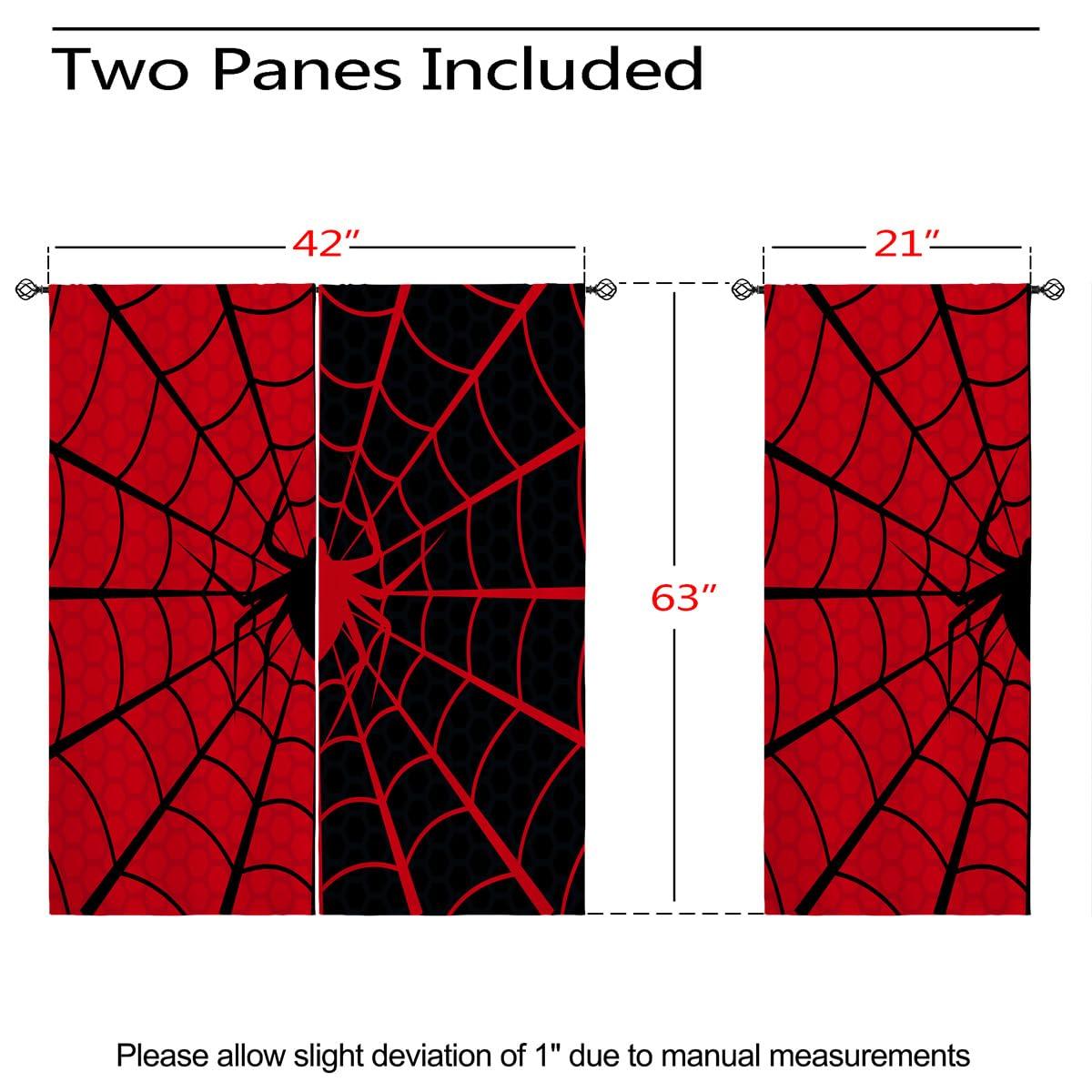 Superhero Blackout Curtains for Girls Boy Home Decor, Children Baby Black Red Spider Web Grommet Thermal Insulated Drapes Darkening Window Curtain for Bedroom Living Room, 42 x 45 Inch