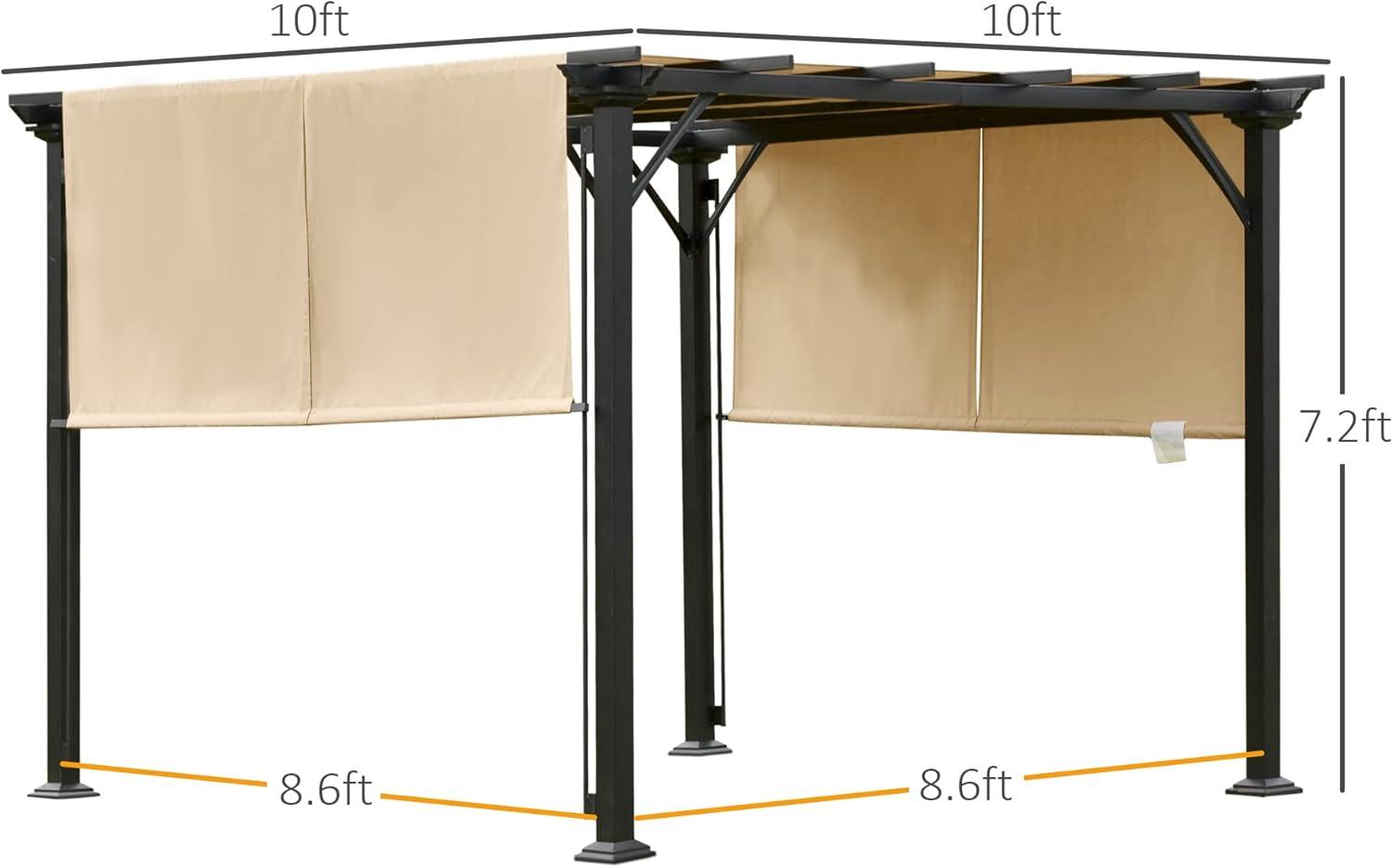 Outsunny 10' x 10' Outdoor Retractable Pergola Canopy with Sun Shade Unique Design Canopy Patio Metal Shelter for Garden Porch Beach, Beige