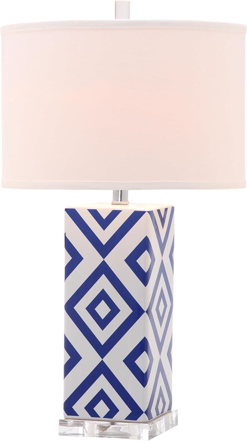 Navy and White Ceramic Geometric Table Lamp with Acrylic Base