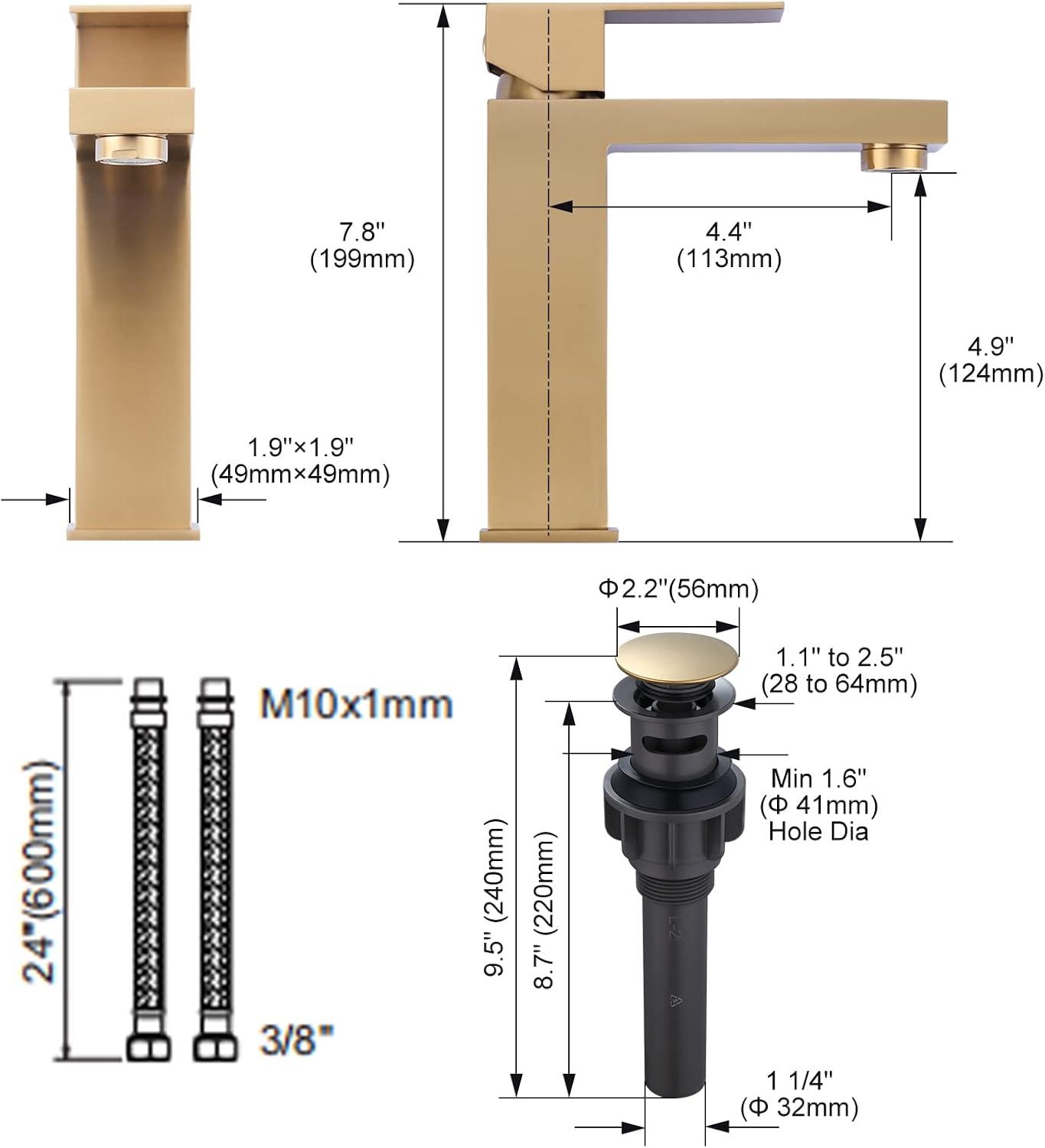 Brushed Gold Stainless Steel Single Handle Bathroom Faucet