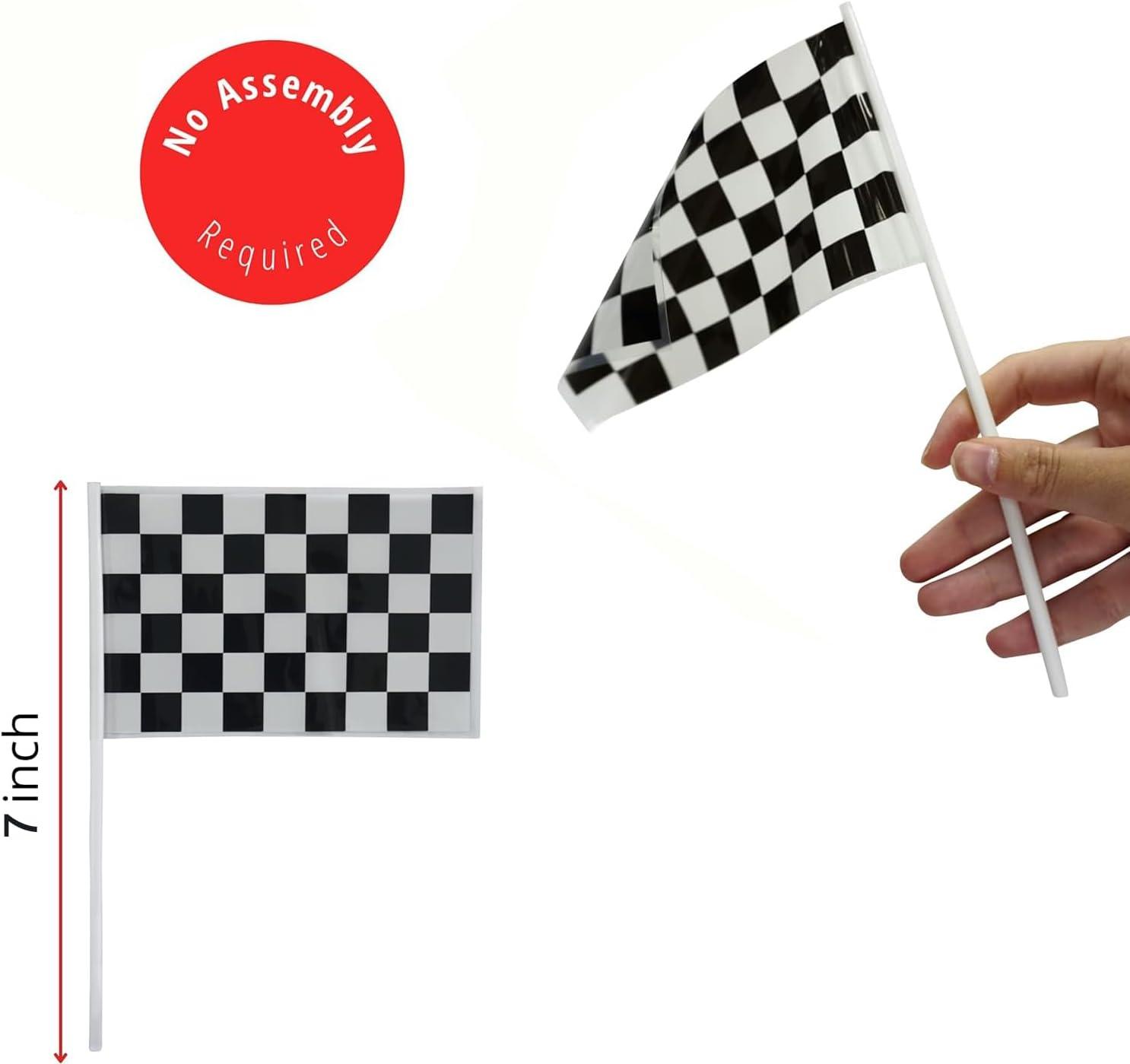 6 Pack 7inch Orange Race Cones with Holes on Top,12 Pack Checkered Flags,Racing Car Birthday Party Decorations,Two Fast Centerpieces,Race Cars Themed Party Supplies