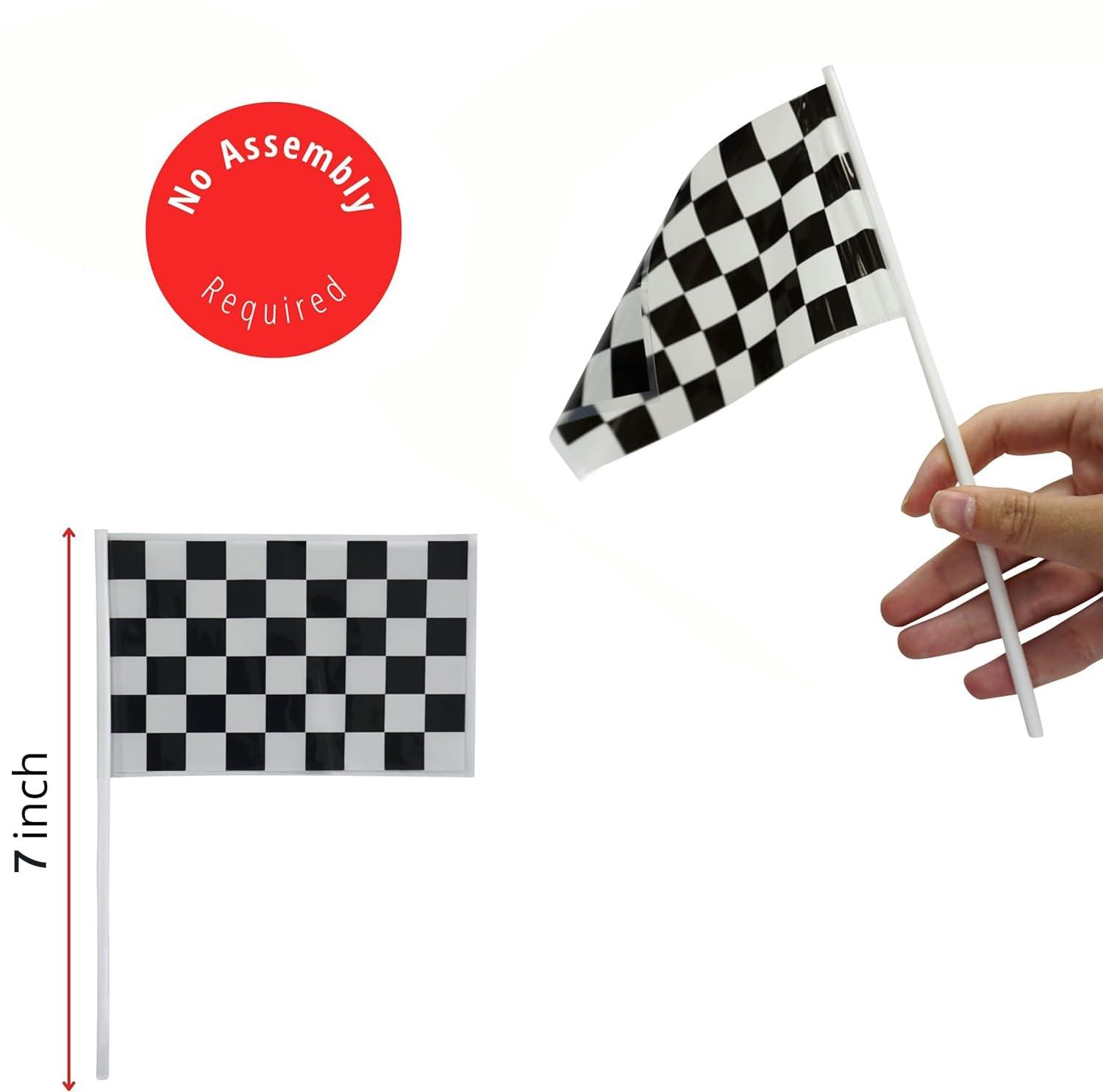 6 Pack 7inch Orange Race Cones with Holes on Top,12 Pack Checkered Flags,Racing Car Birthday Party Decorations,Two Fast Centerpieces,Race Cars Themed Party Supplies