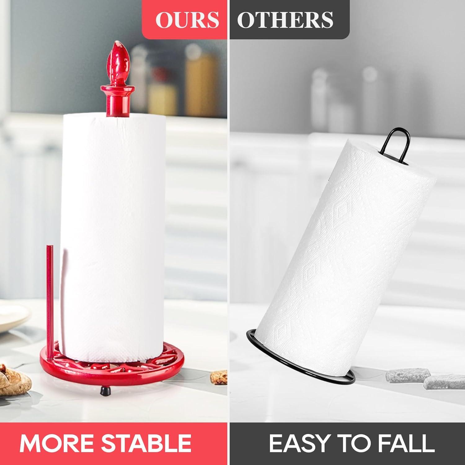 JOGREFUL Paper Towel Holder Stand, Cast Iron Kitchen Paper Towel Countertop Vintage Stand with Weighted-Base, Bathroom Organization for Family Standard Large Size Roll Paper, Mistletoe Base, Red