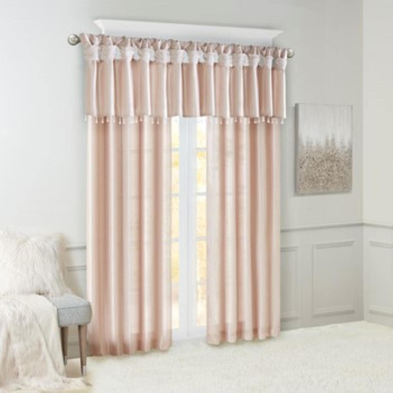 Madison Park Twist Tab Lined Window Curtain - Solid Print, Blush, 50"W x 84"L - Emilia