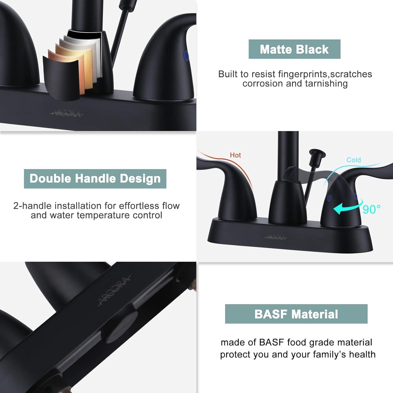 Matte Black Double Handle High Arc Bathroom Faucet