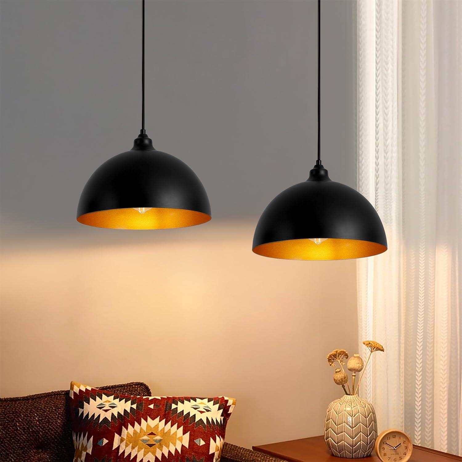 2-Pack Black Pendant Lights, 11.81'' Modern Pendant Lights Kitchen Island, Dome Large Pendant Light for Dining Room Foyer Bedroom Entryway Hallway Light Fixtures