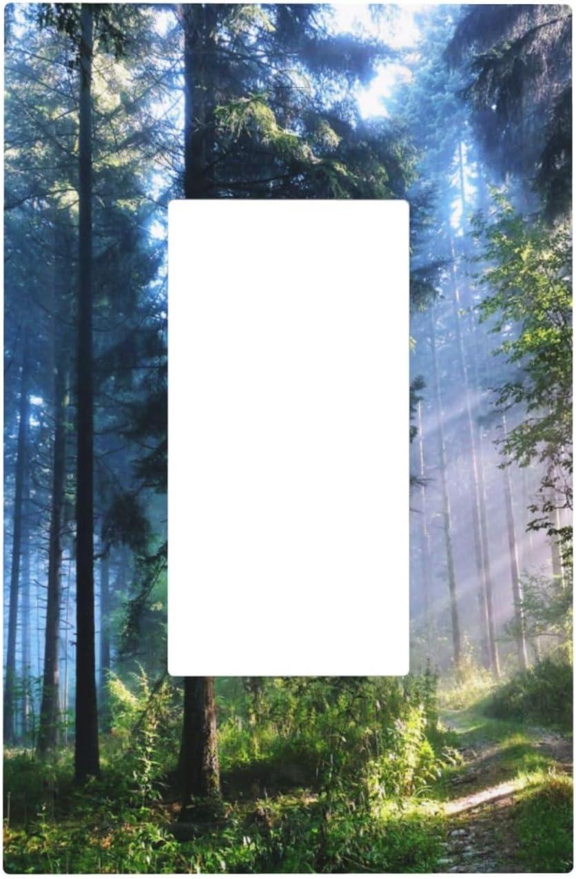 Jungle Woodland Woods Landscape Nature Forest Tree 1 Gang Device Rocker/Decorator Gfci Outlet Light Switch Electrical Wall Plate Cover Green Natural Misty Foggy Mountain Scenery Decorative Faceplate