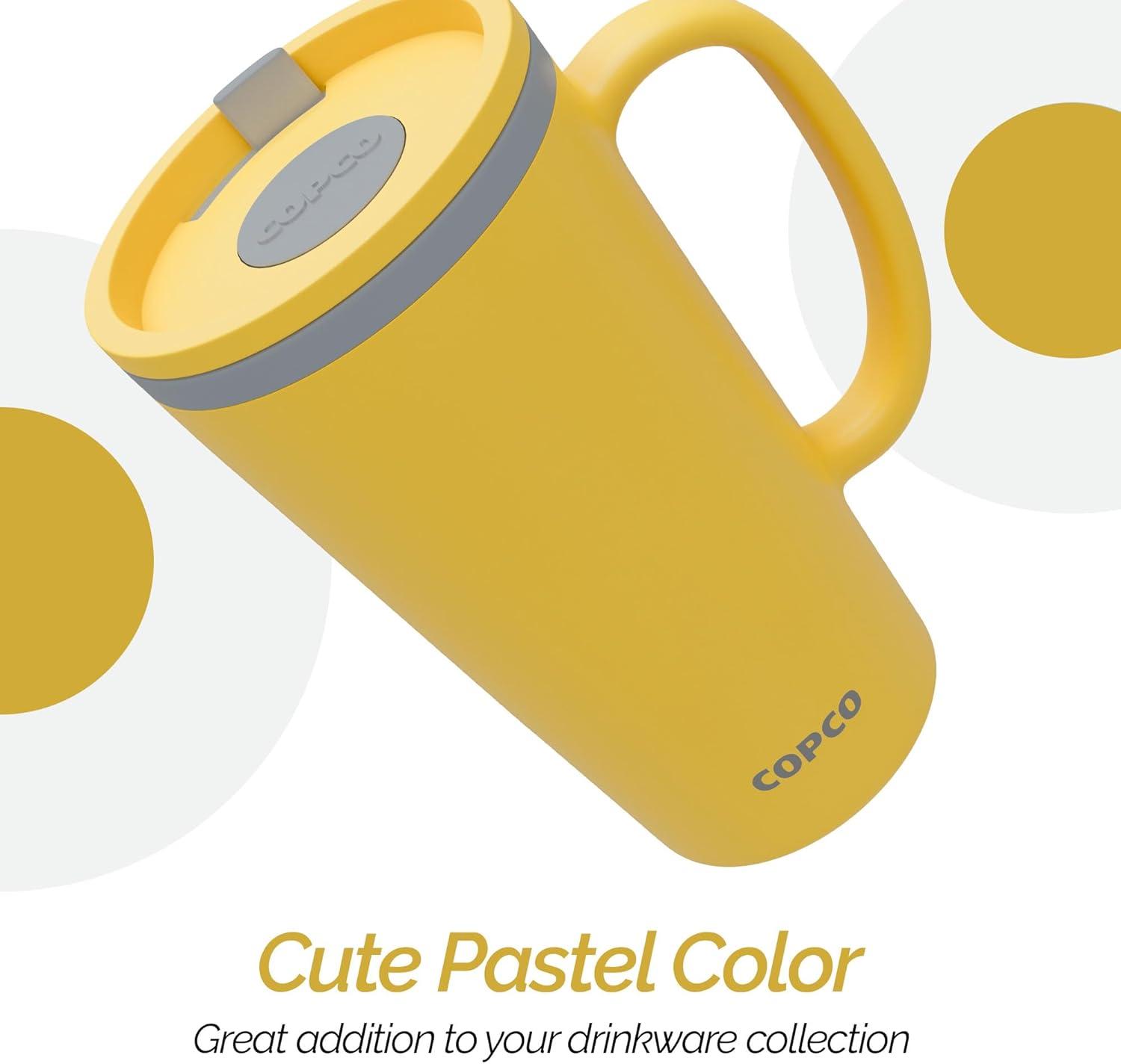 Copco Cone 16oz Insulated Travel Mug with Handle, Double Wall, Slide-Closure Lid, BPA-Free, Microwave & Dishwasher Safe, (Mustard)