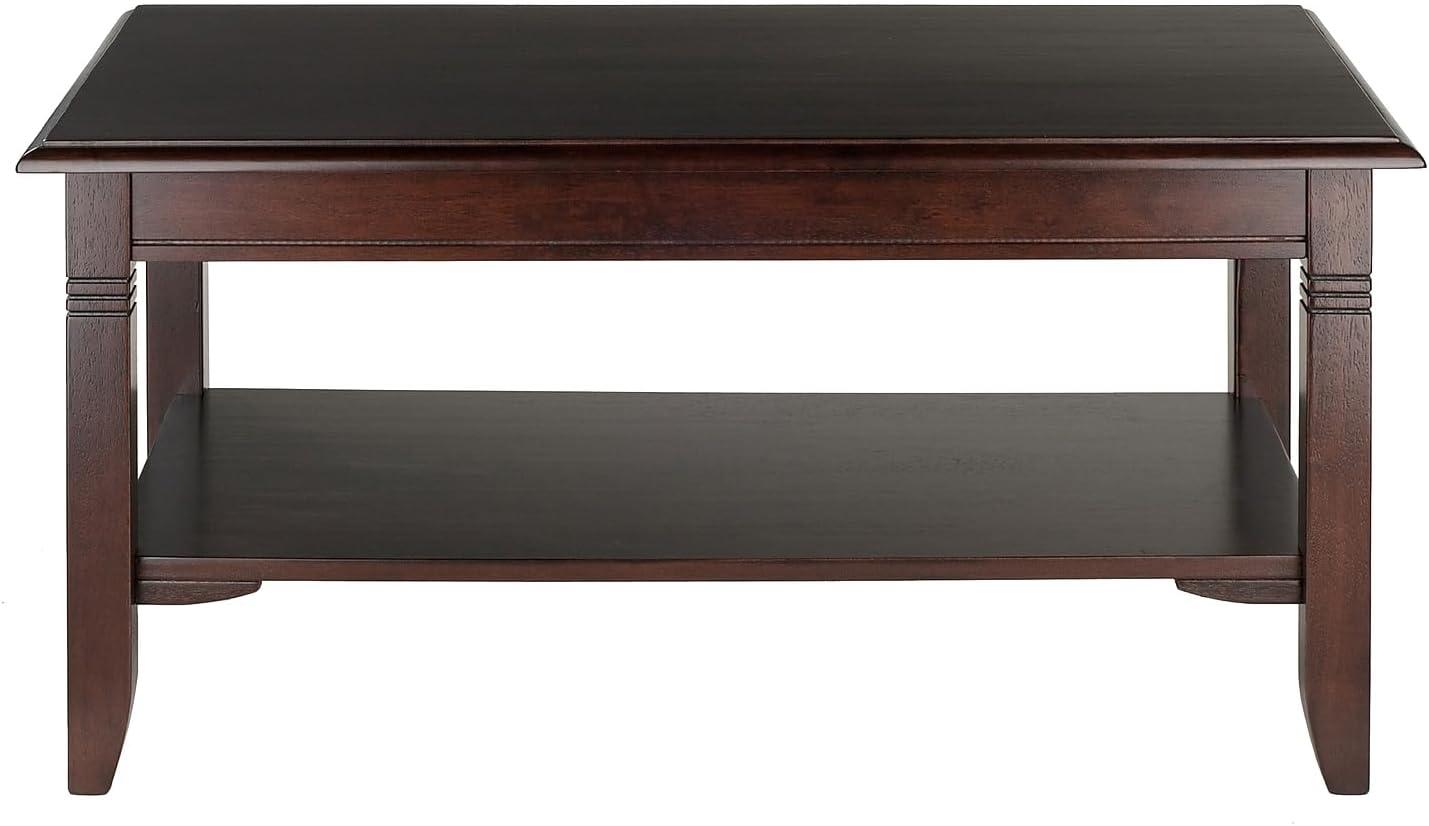 Nolan Coffee Table - Cappuccino - Winsome: Solid Wood, Lower Shelf Storage, Elegant Design