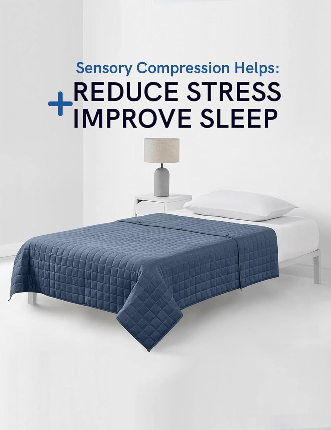 YnM Exclusive Weighted Blanket, Cooling & Cozy Velvet Dual-Sided, Smallest Compartments with Glass Beads, Ideal for One Person of 140lbs on Twin/Full Bed (48x72 Inches, 15 Pounds, Blue/Grey)