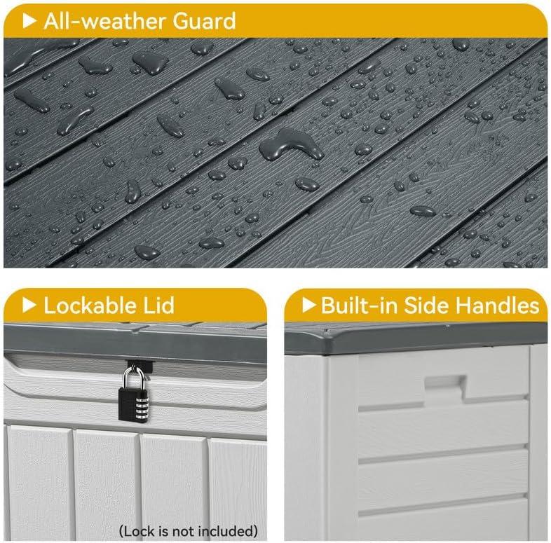 Dextrus XL 160 Gallon Large Deck Box, Waterproof Outdoor Storage Box for Patio Furniture Cushions, Garden Tools and Pool Supplies,Weather Resistant Resin, Lockable, Light Grey