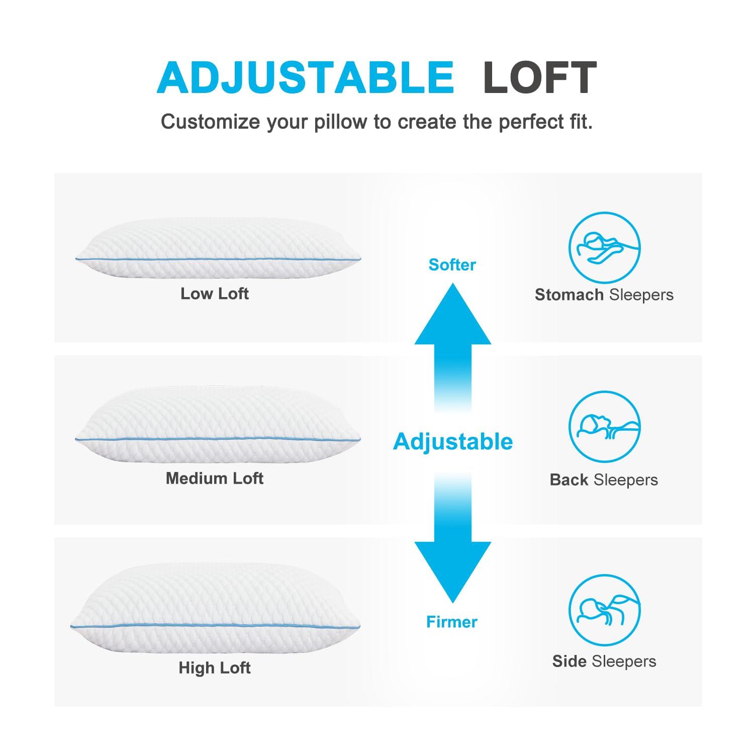 Arsny Cooling Queen Shredded Memory Foam Bed Pillows - Gel-Infused (2 Count)