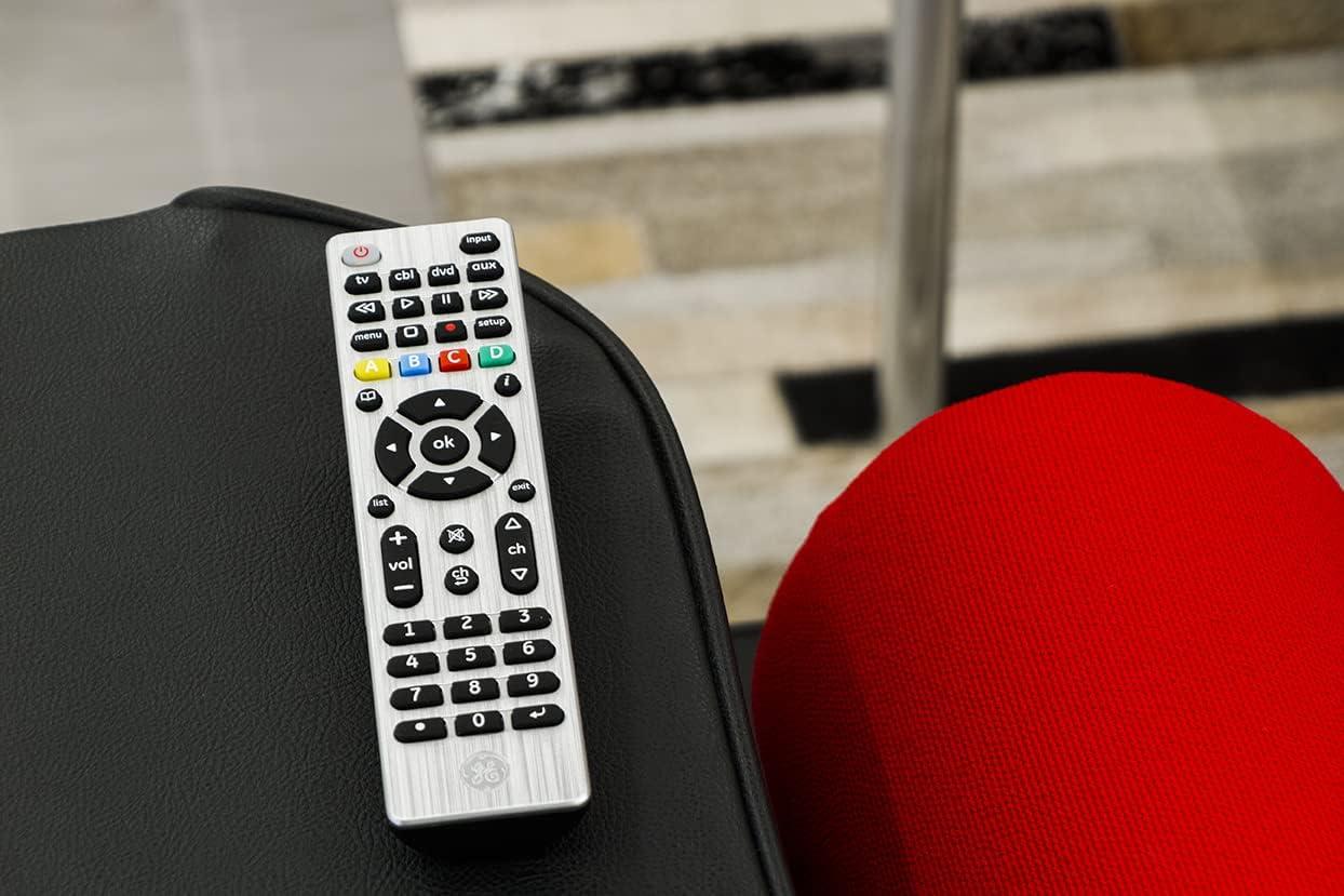 GE 4-Device Universal TV Remote Control in Brushed Silver, 33709