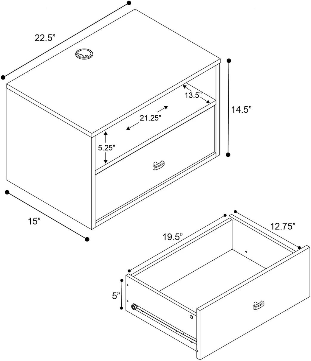 Floating 1 Drawer Nightstand with Open Shelf - Prepac