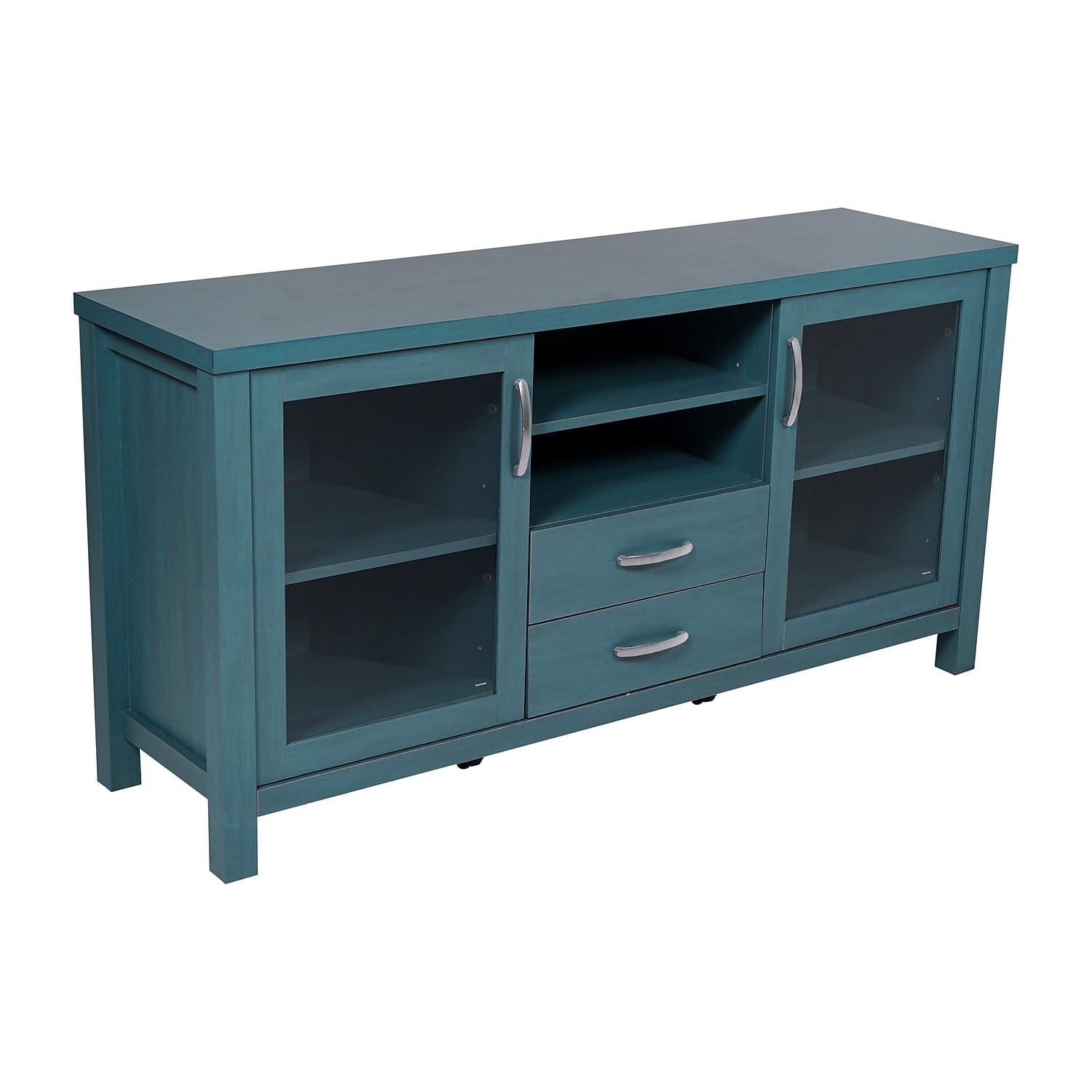 Flash Furniture 59" Engineered Wood Buffet Sideboard Storage Cabinet w/ 2 Drawers, Doors in Teal