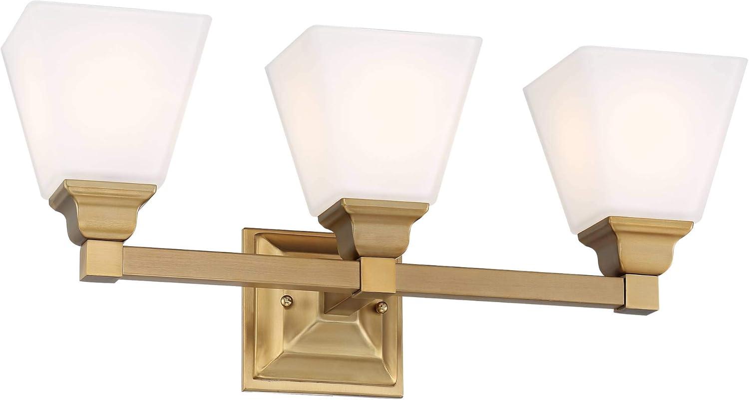 Warm Brass 3-Light Vanity Fixture with Milk Glass Shades