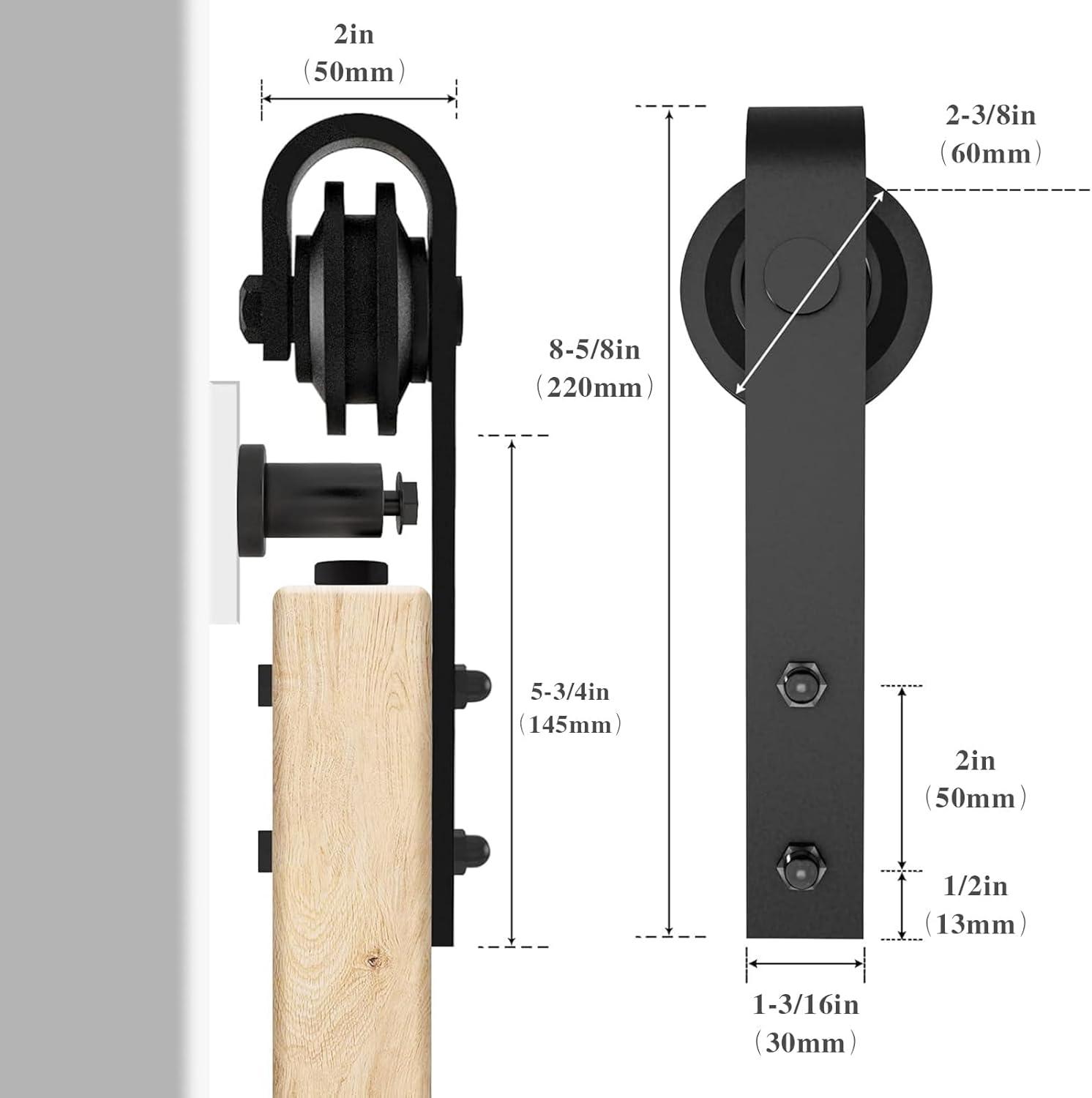 CCJH 6.6Ft Sliding Barn Door Hardware Kit 39.6" Wide for Closet Black Carbon Steel I Shape