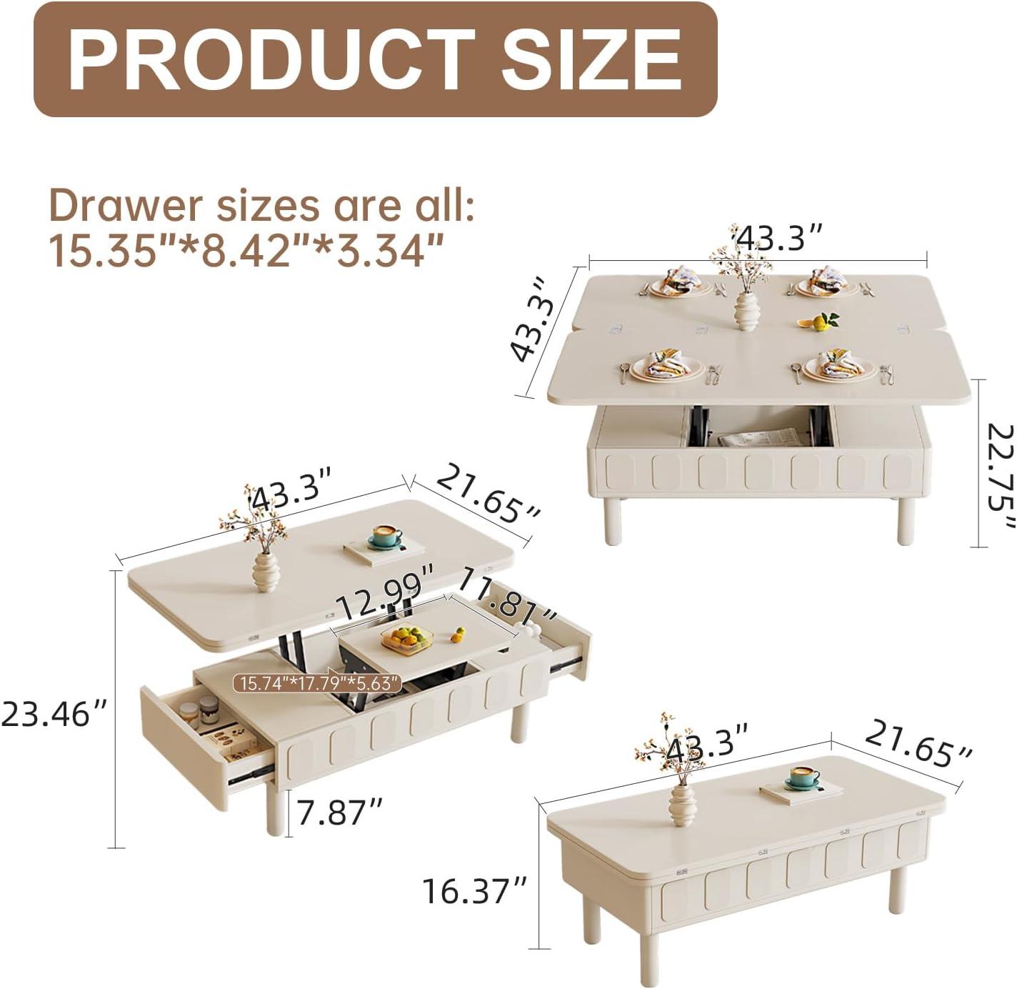 Guyii Extendable Coffee Table, 3-in-1 Lift Top Coffee Table with 2 Storage Drawers and Hidden Compartment for Living Room, Home, White