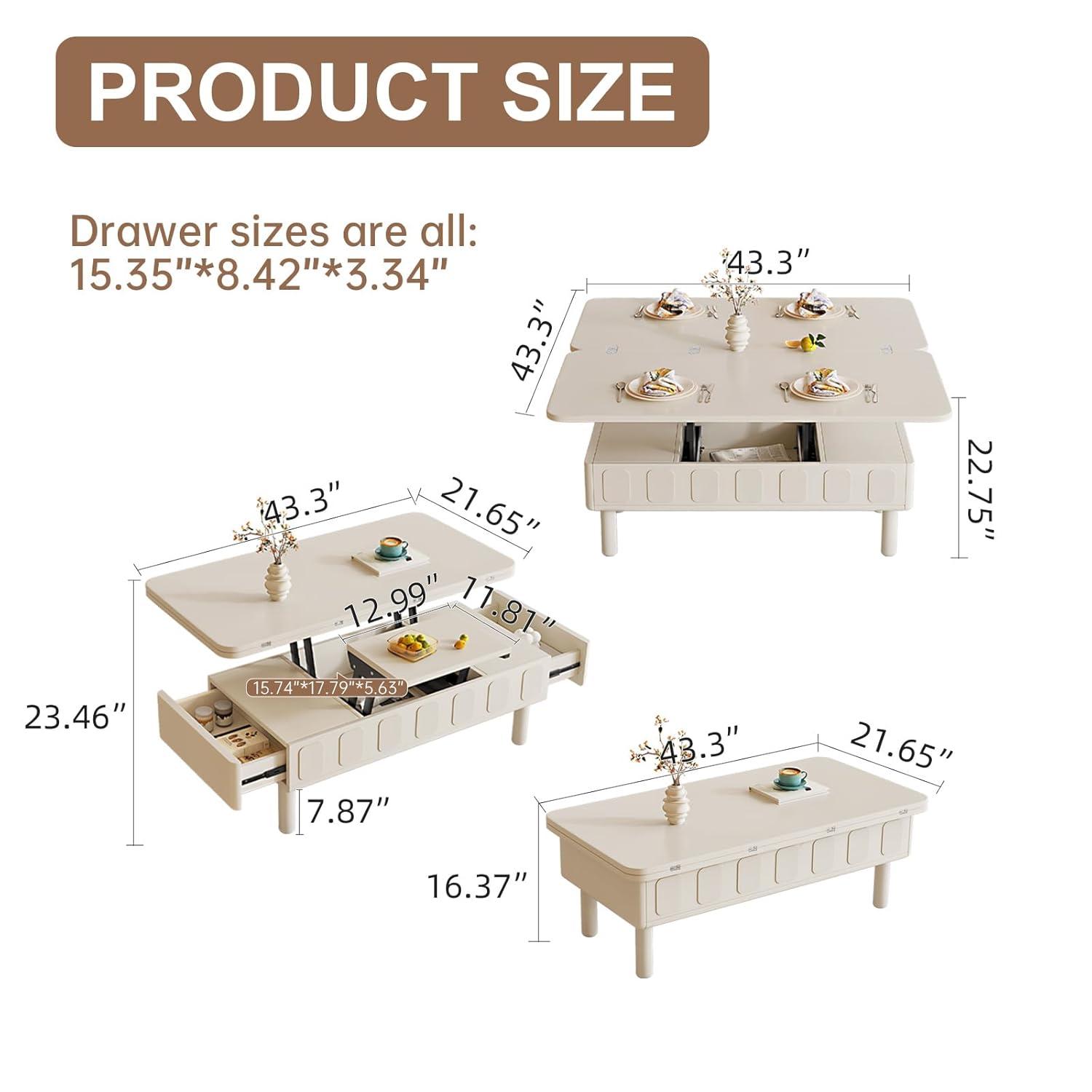 Guyii Extendable Coffee Table, 3-in-1 Lift Top Coffee Table with 2 Storage Drawers and Hidden Compartment for Living Room, Home, White