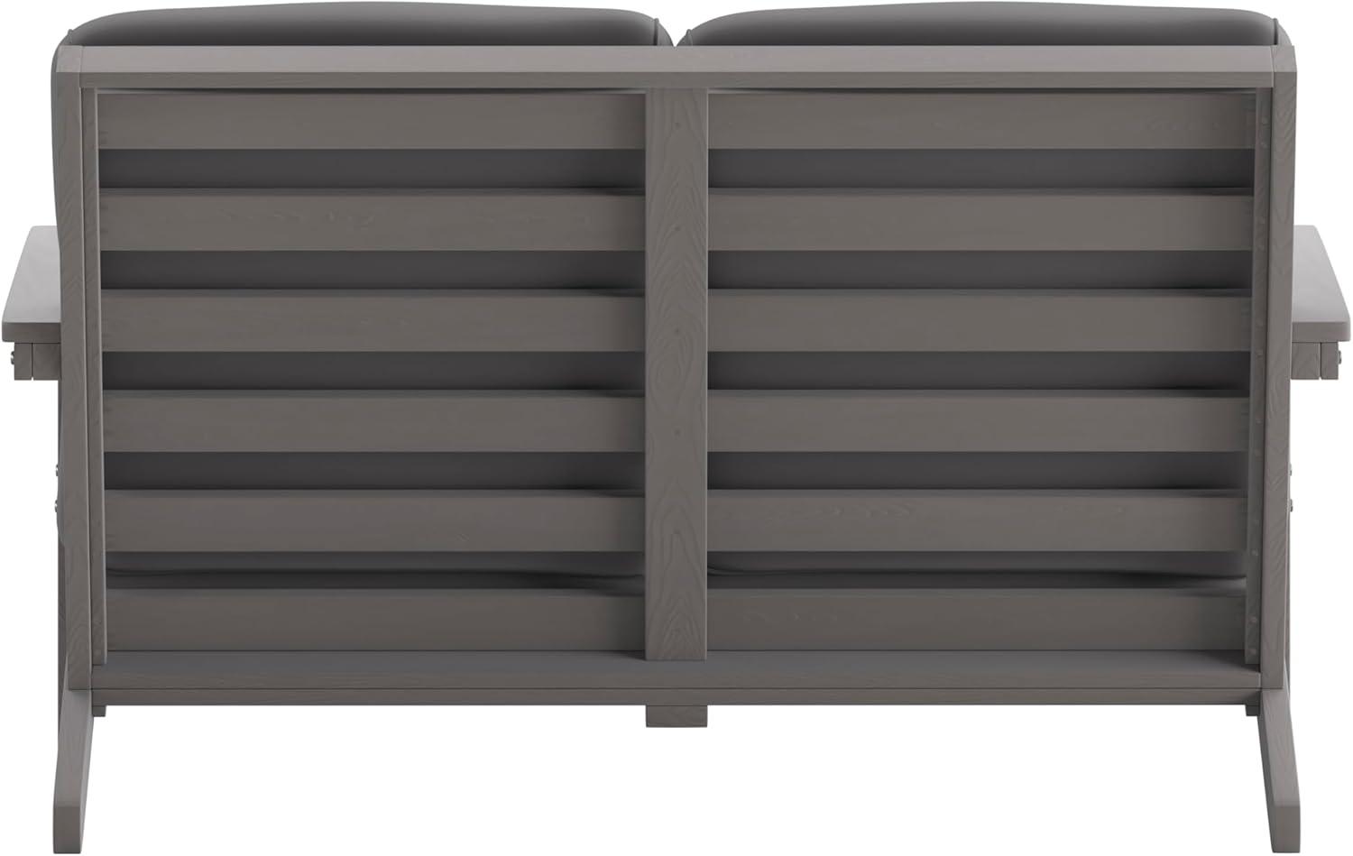 Flash Furniture Charlestown All-Weather Poly Resin Wood Adirondack Style Deep Seat Patio Loveseat with Cushions, Gray/Gray