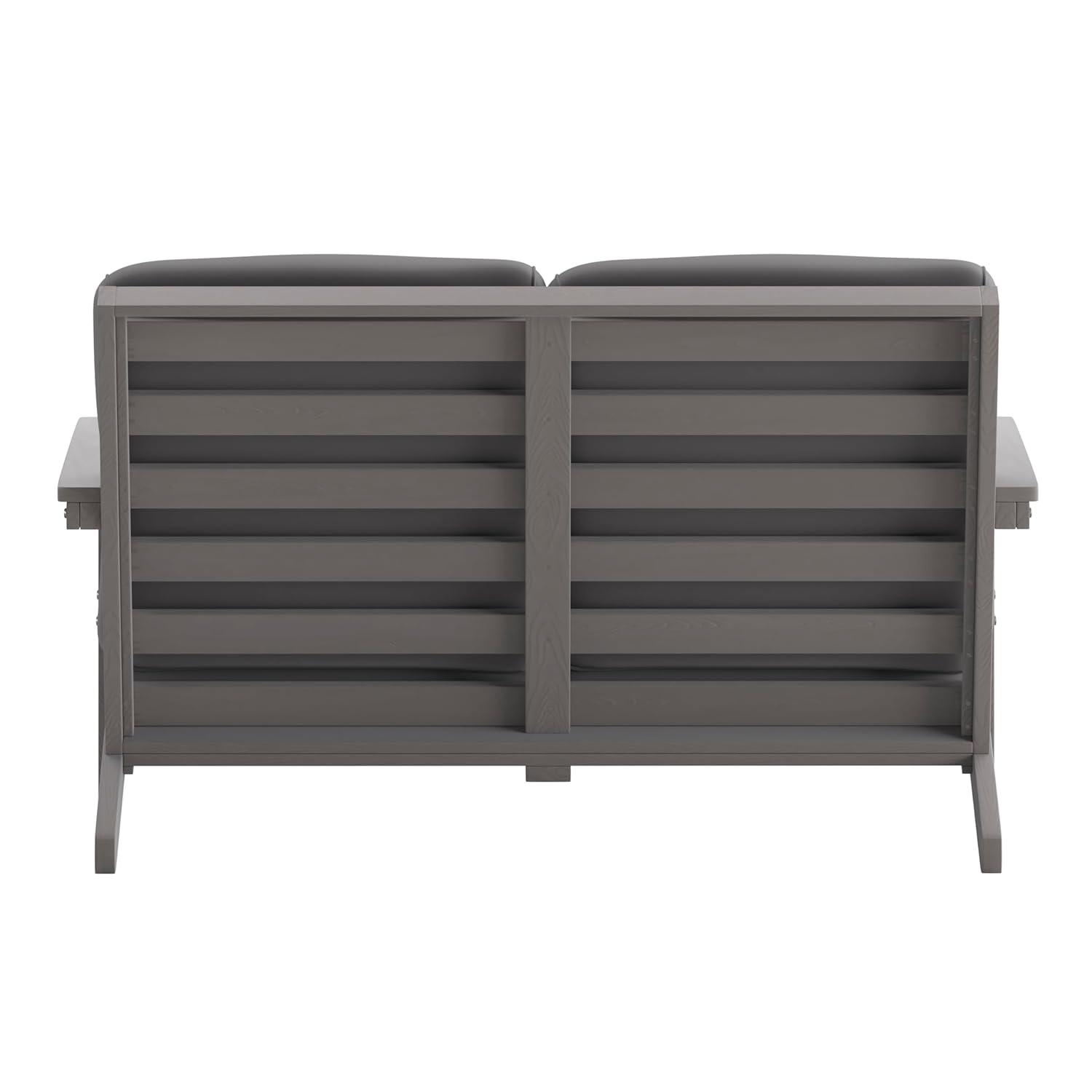 Flash Furniture Charlestown All-Weather Poly Resin Wood Adirondack Style Deep Seat Patio Loveseat with Cushions, Gray/Gray