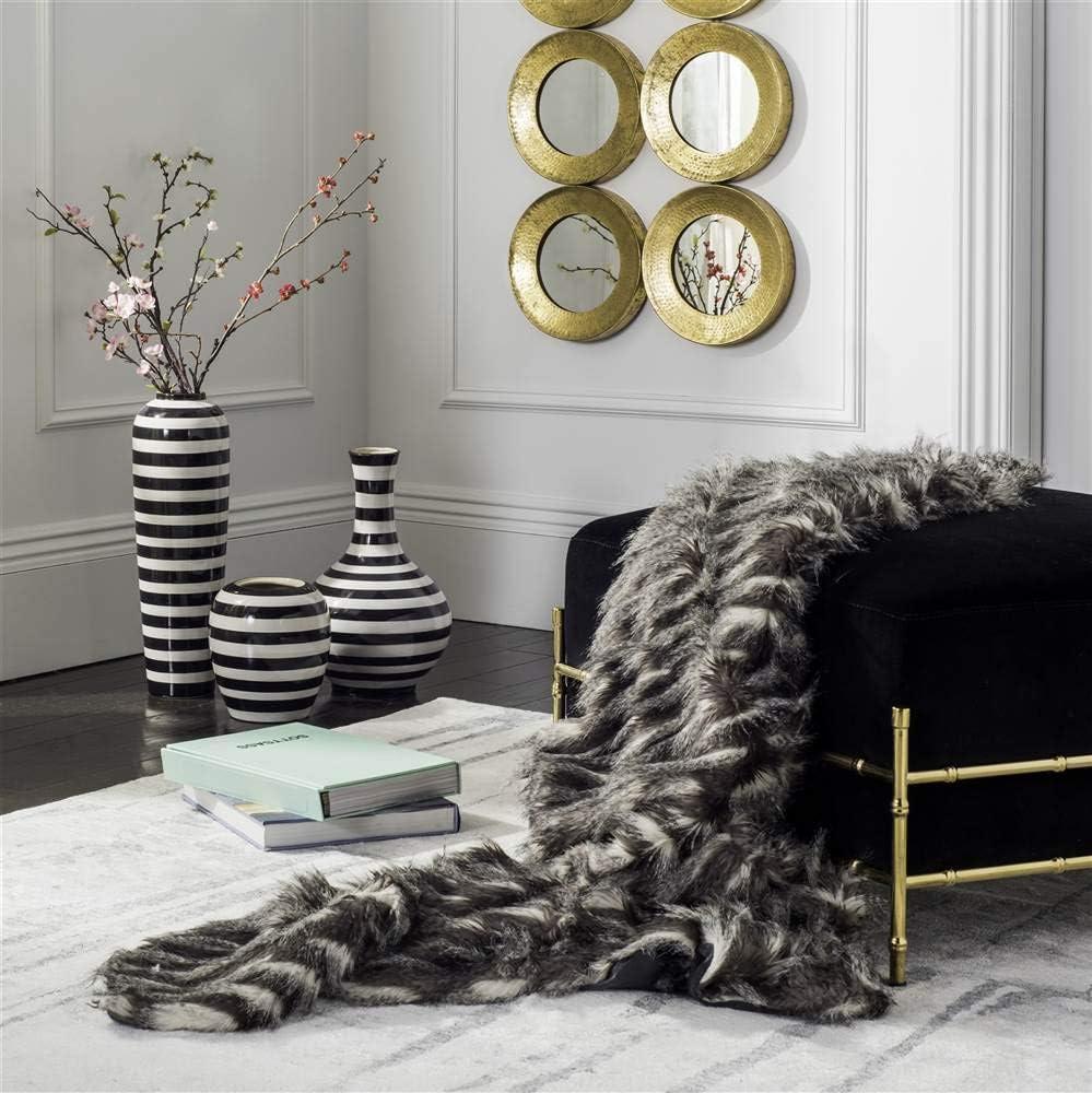 SAFAVIEH Faux Pheasant Striped Fur Throw, 50" x 60", Black/Grey