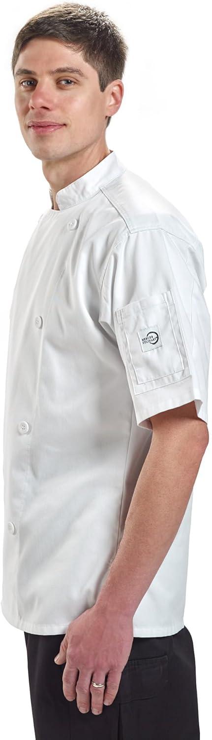 White Poly/Cotton Unisex Short Sleeve Chef Jacket, X-Small