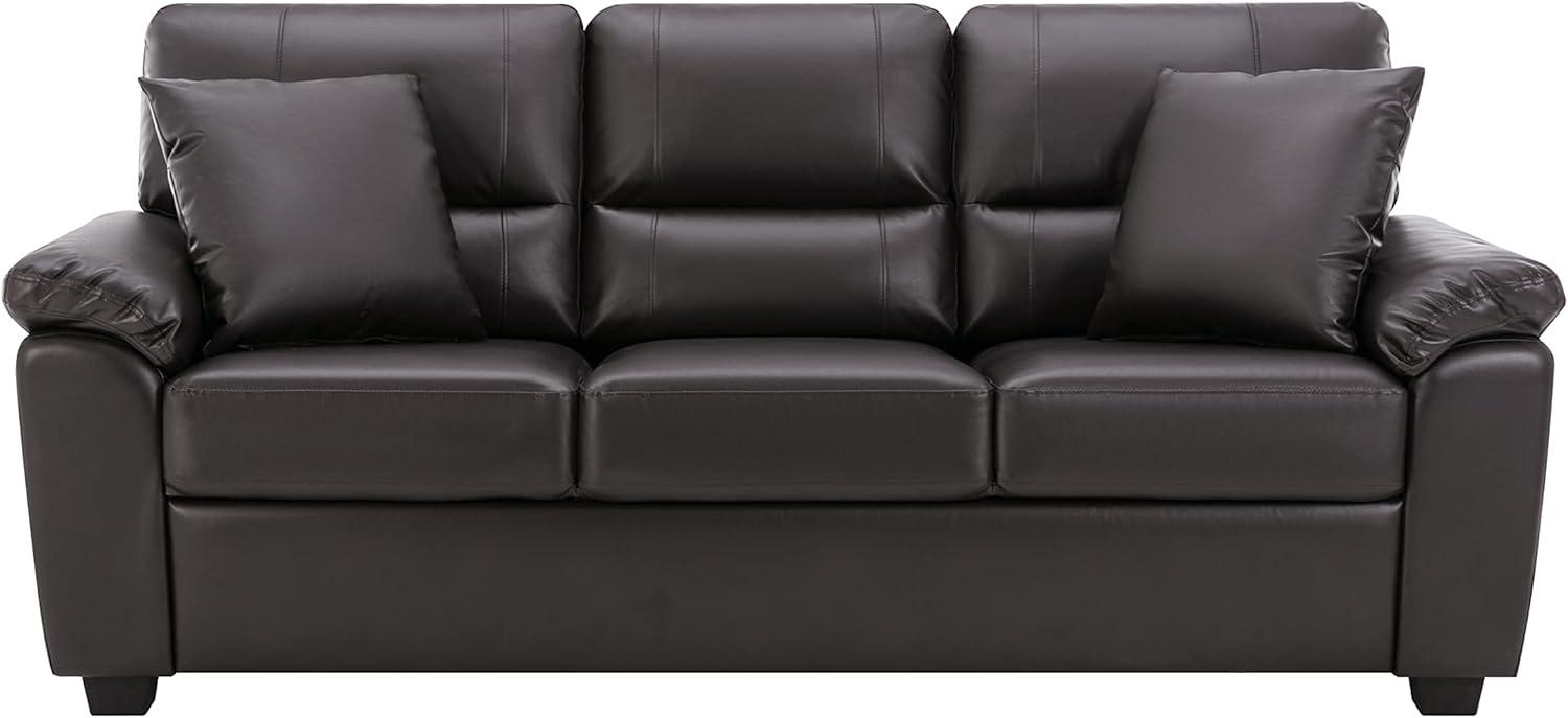 Chocolate Faux Leather Three-Seater Sofa with Removable Cushions