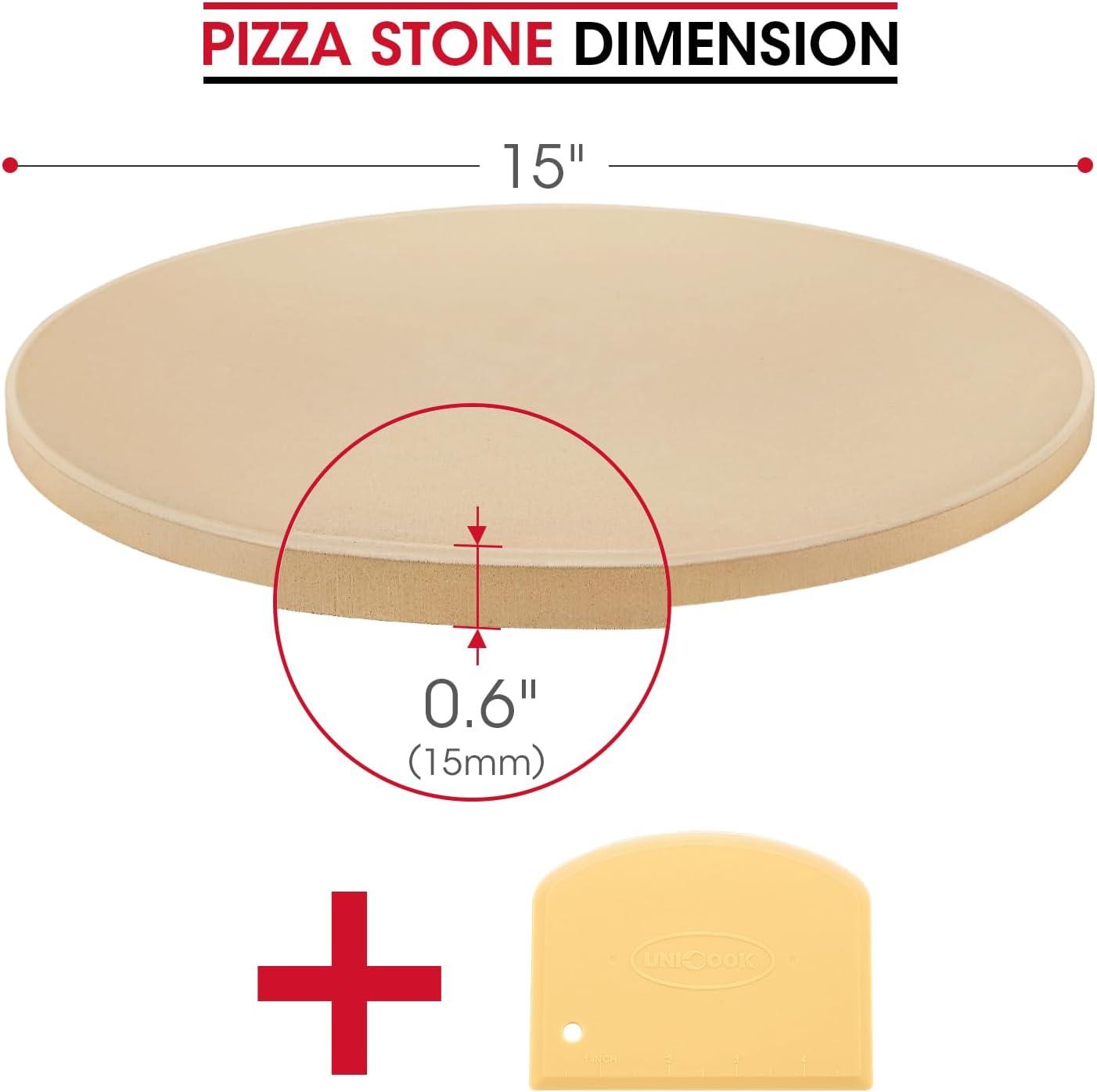 15 Inch Beige Cordierite Round Pizza Stone with Scraper