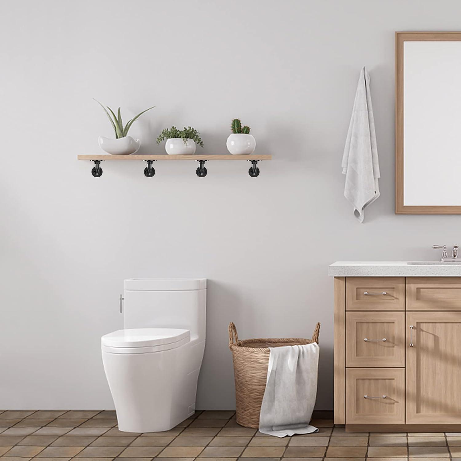 6 Pack Industrial DIY Wall Mount Pipe Shelving Brackets, Vintage Black Iron Rustic Home Shelf