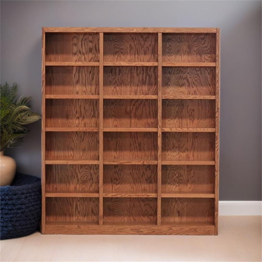 Bowery Hill Traditional 84" Tall 18-Shelf Triple Wide Wood Bookcase in Dry Oak